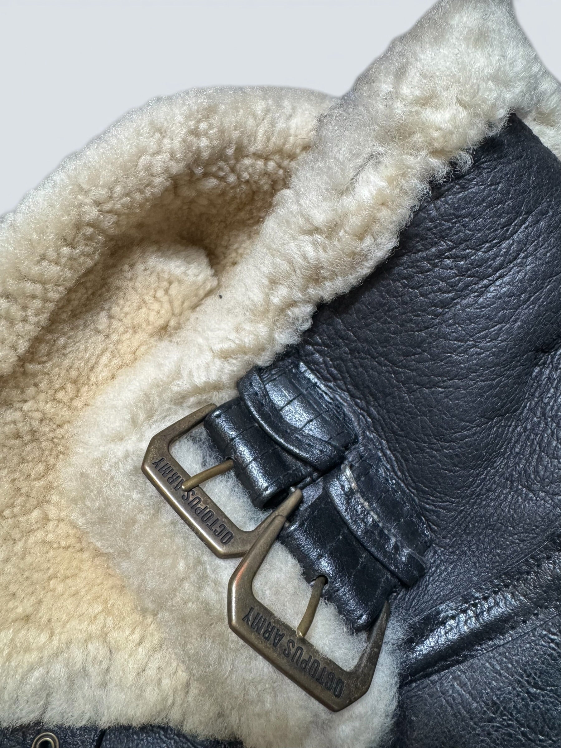 Jacket cuir flight shearling B-3 Octopus Army usaf black vintage 1992 - 38 (S)