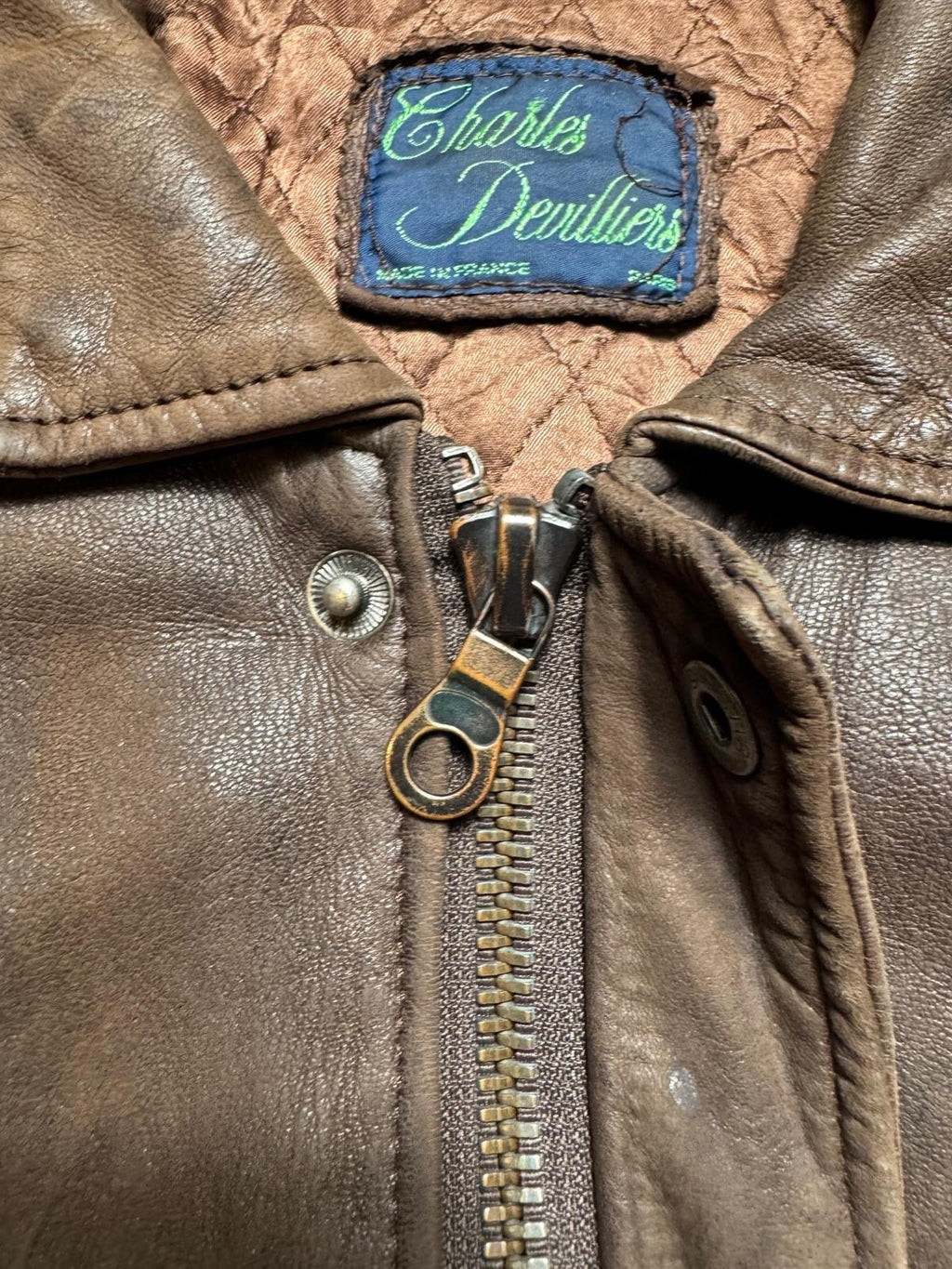 Jacket cuir flight pilot Charles Devilliers G-2 made in France brown vintage 80’s - L