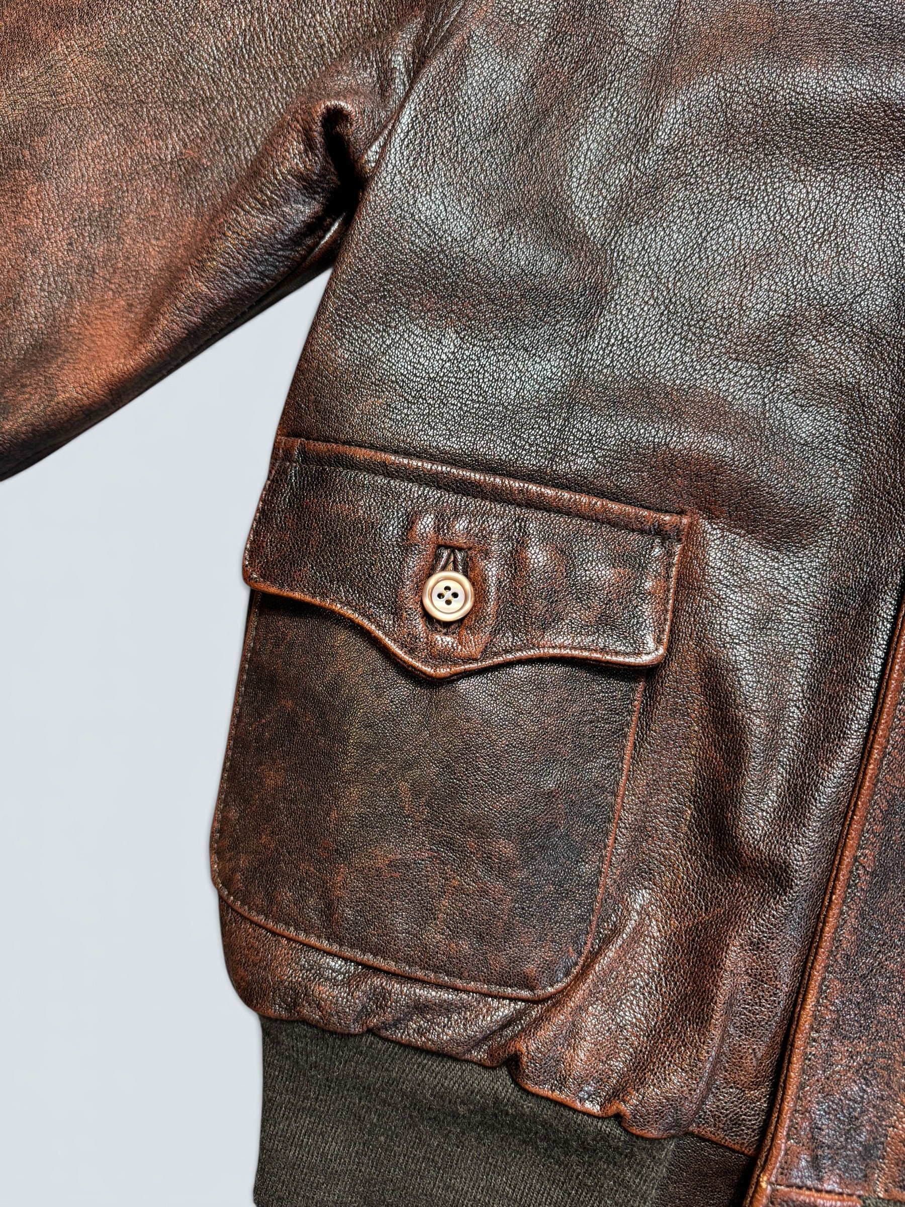 Jacket cuir cowhide flight A-2 Avirex Fielders Choice usaf nose art brown 80’s - 38 (M)