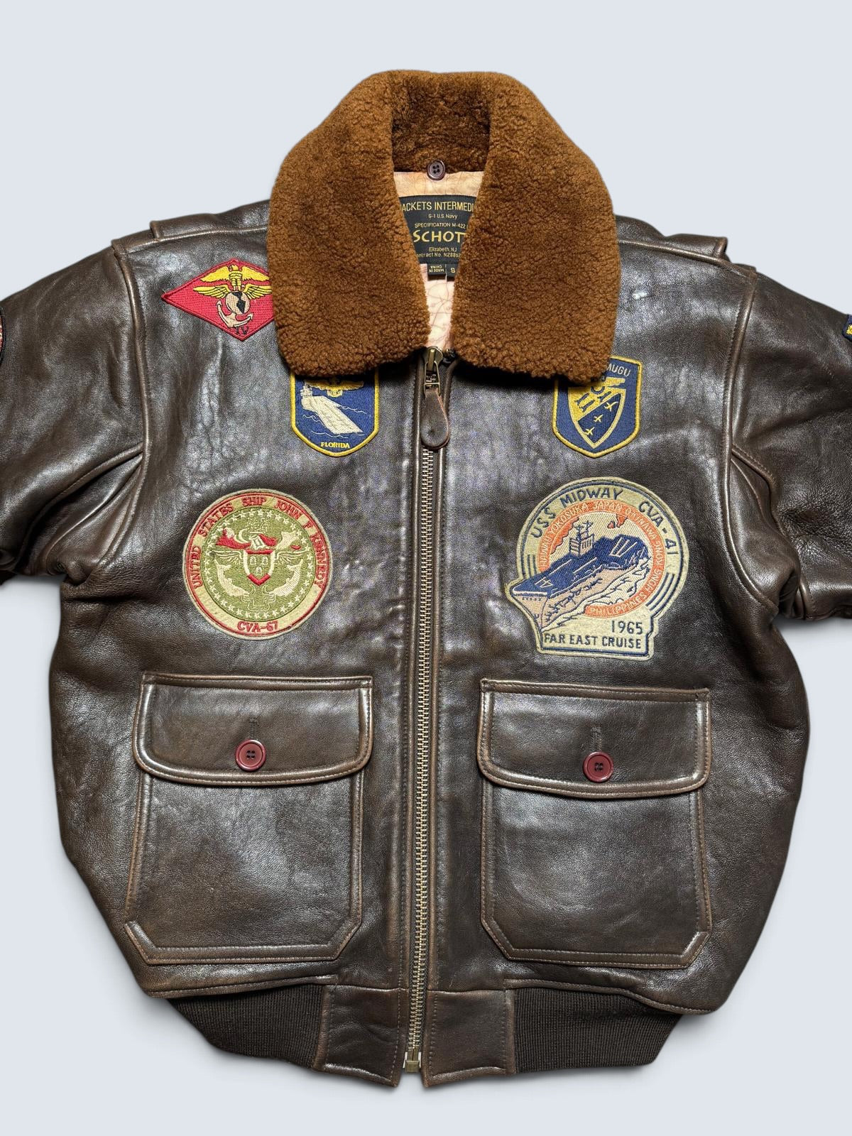 Jacket cuir lambskin flight G-1 Schott NYC Wings Of Gold Top Gun usn full patch black - L
