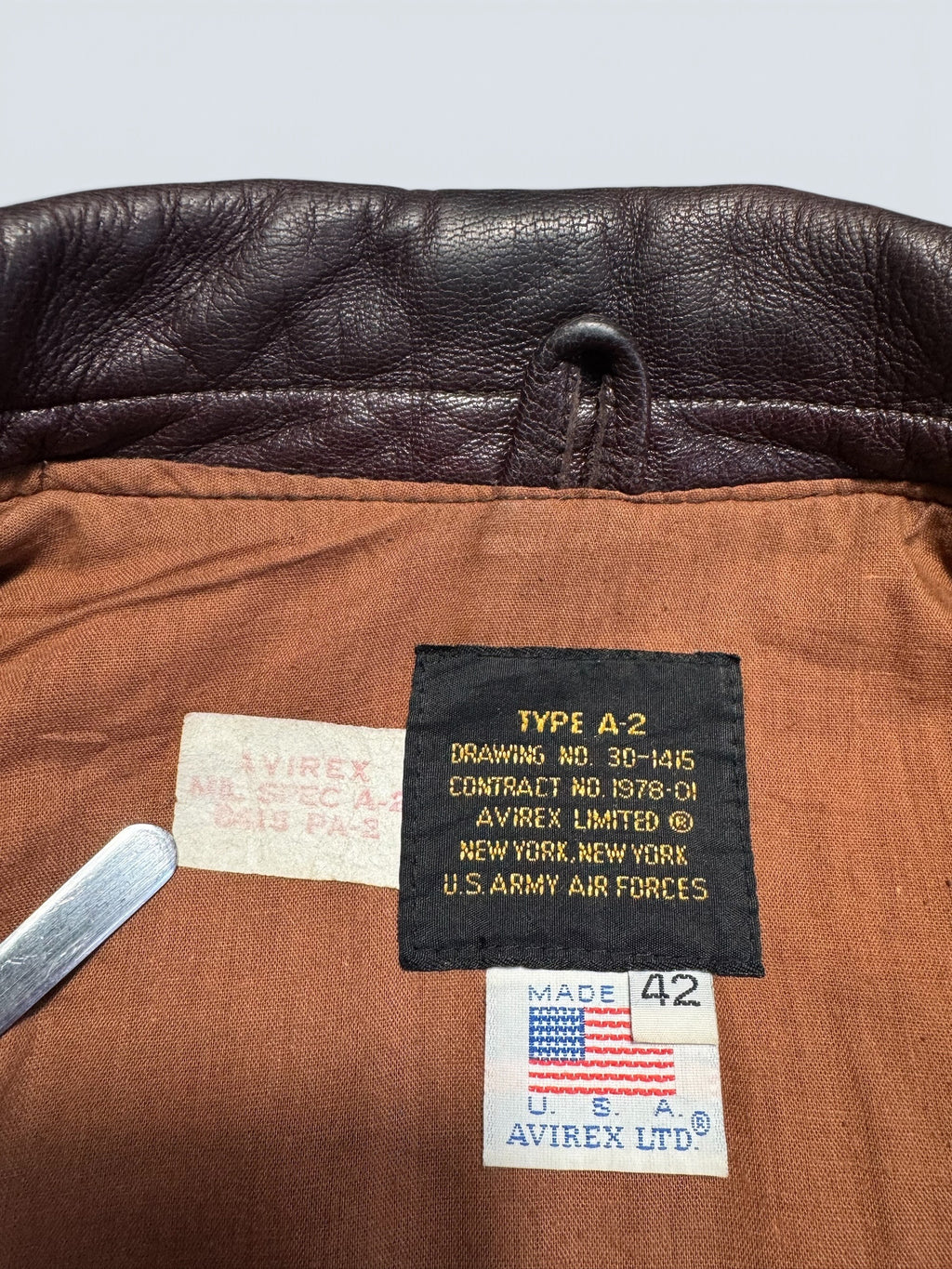 Jacket cuir goatskin flight A-2 Avirex made in USA usaf brown 70’s- 42 (L)