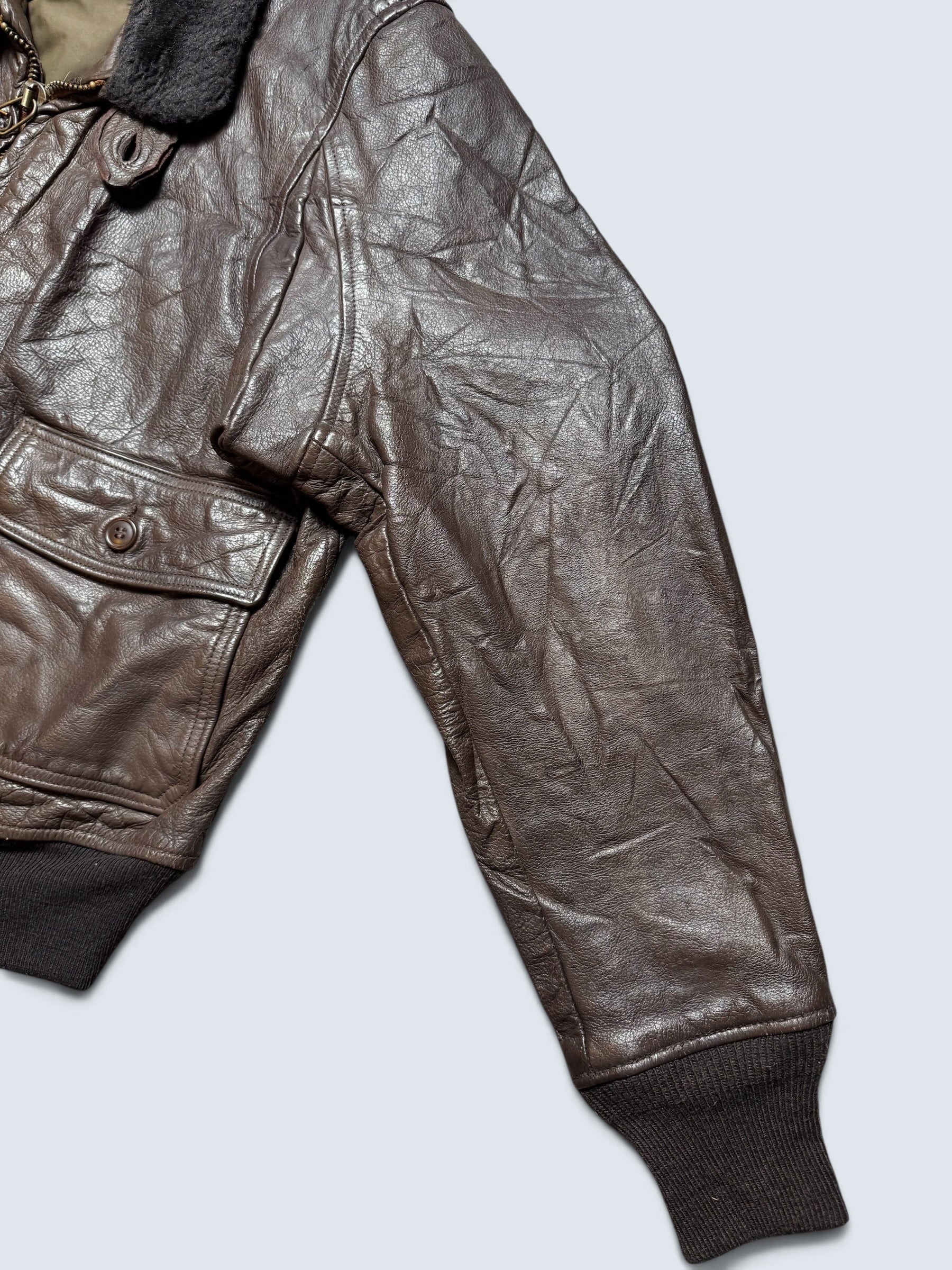 Jacket cuir goatskin flight G-1 original US Navy Ralph Edwards 1977 Cold War Era - 46 (XL)