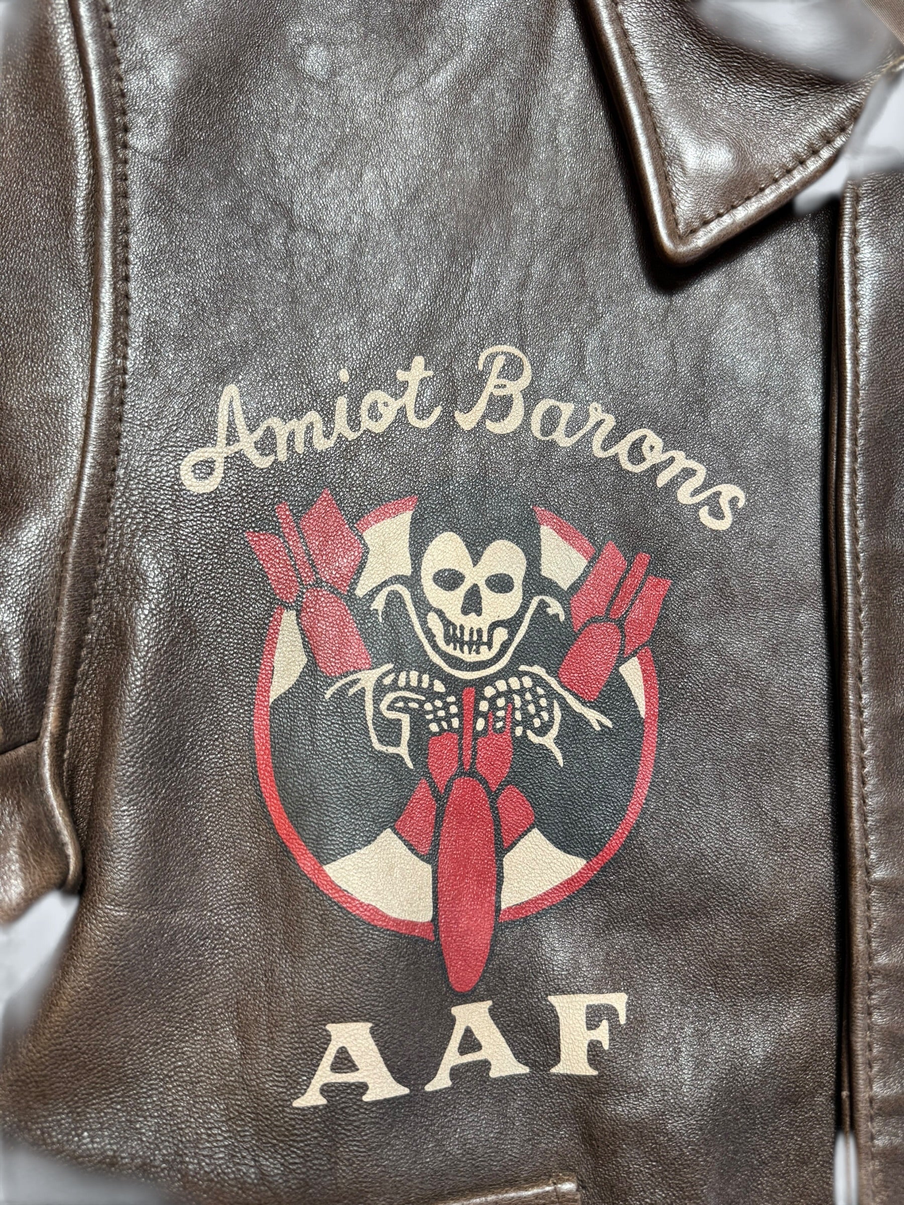 Jacket cuir cowhide flight A-2 Avirex LTD usaf nose art patch brown - S/M