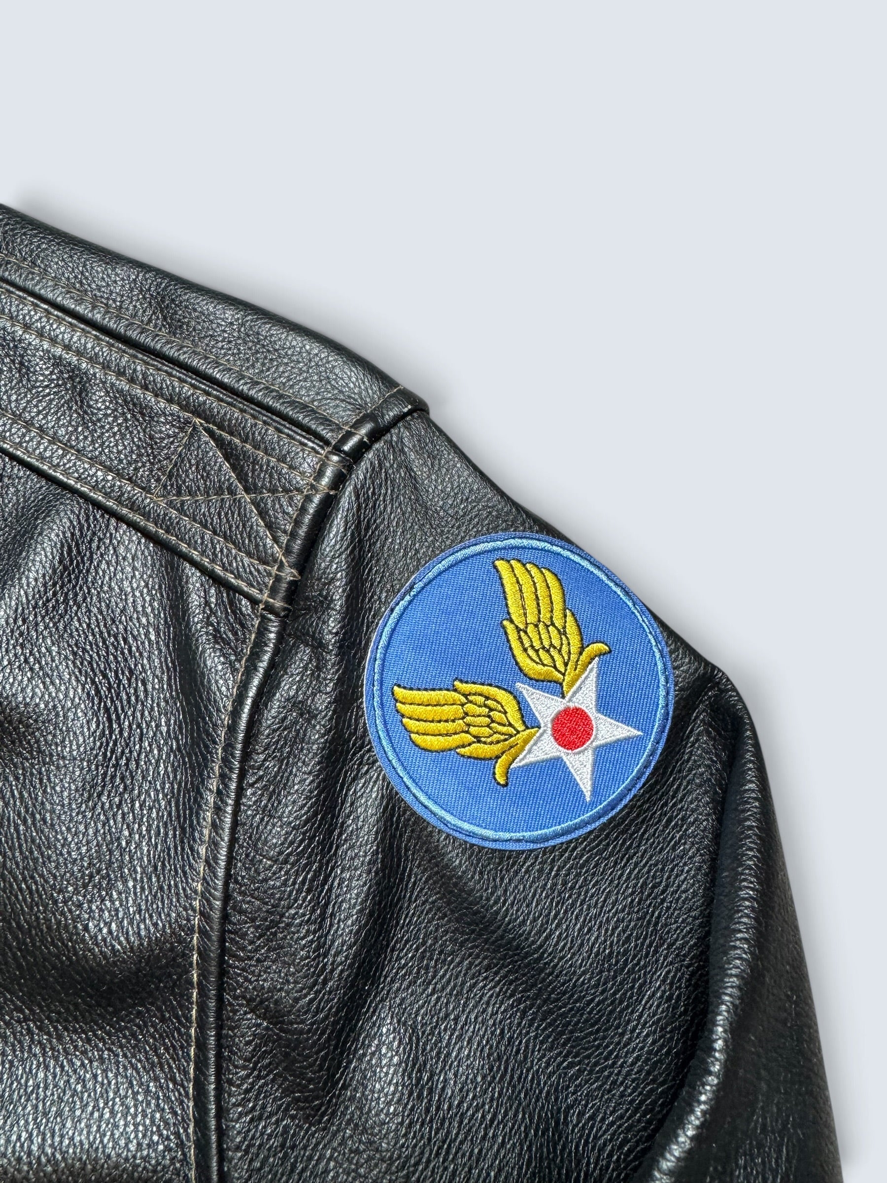 Jacket cuir flight A-2 Willis & Geiger patch & nose art flying tigers usaf black 00's - M