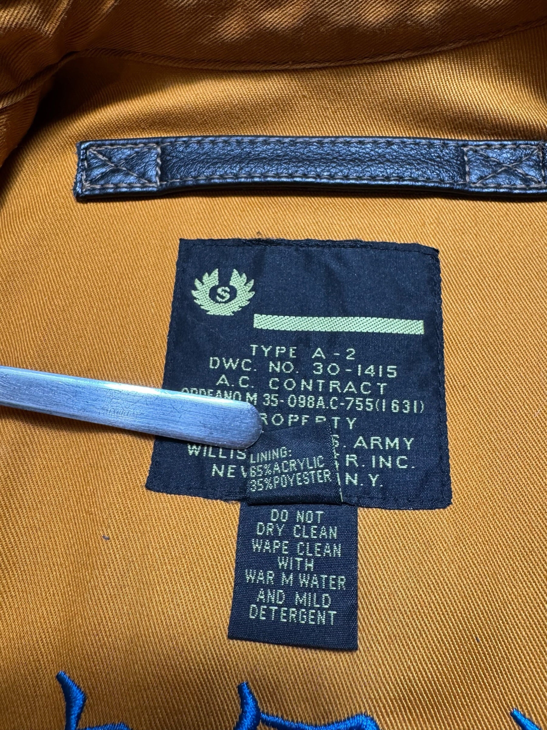 Jacket cuir flight A-2 Willis & Geiger patch & nose art flying tigers usaf black 00's - M