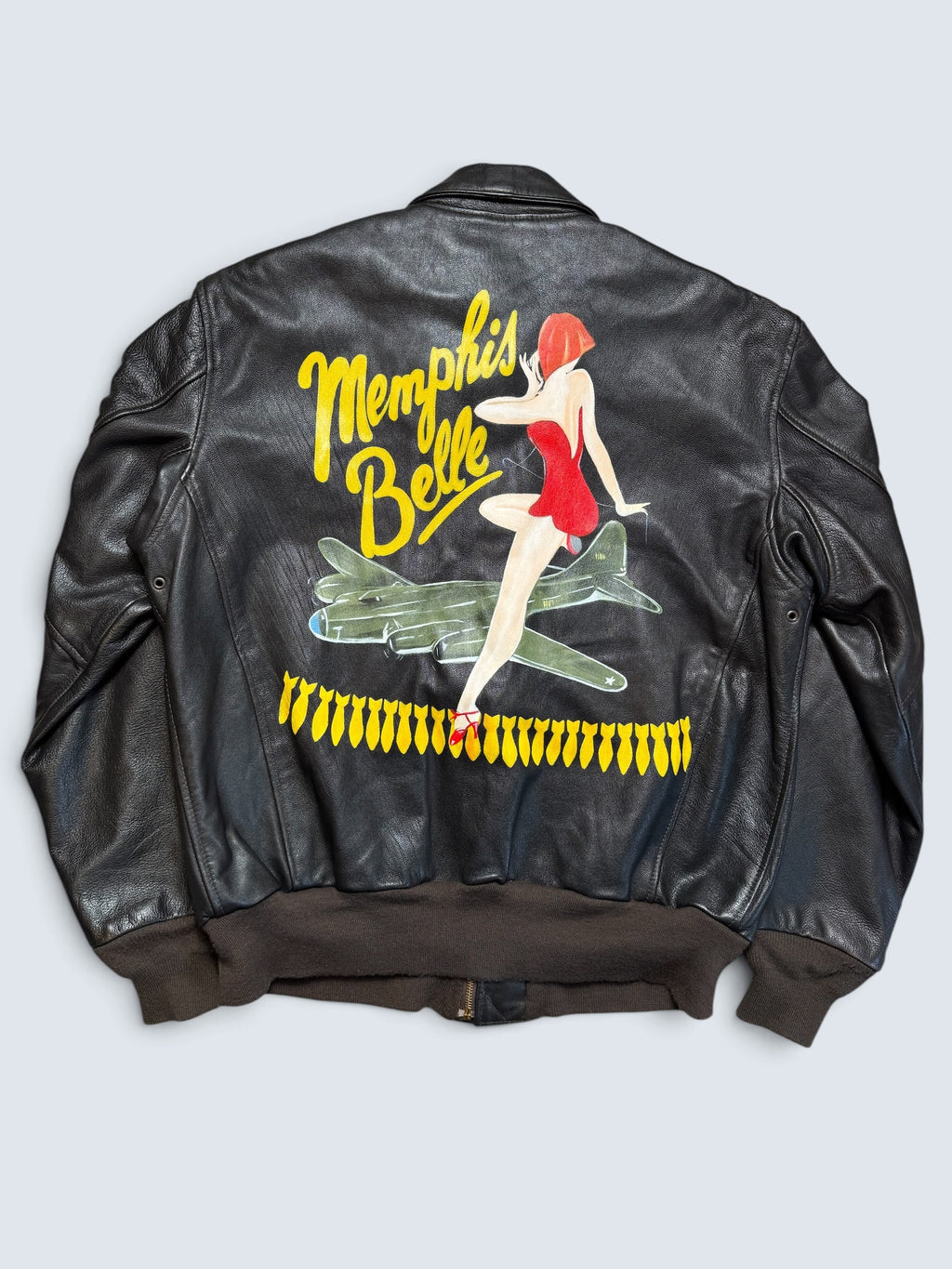 Jacket cuir goatskin flight A-2 Cockpit made in usa usaf Menphis Belle nose art patch black - 40 (L/XL)
