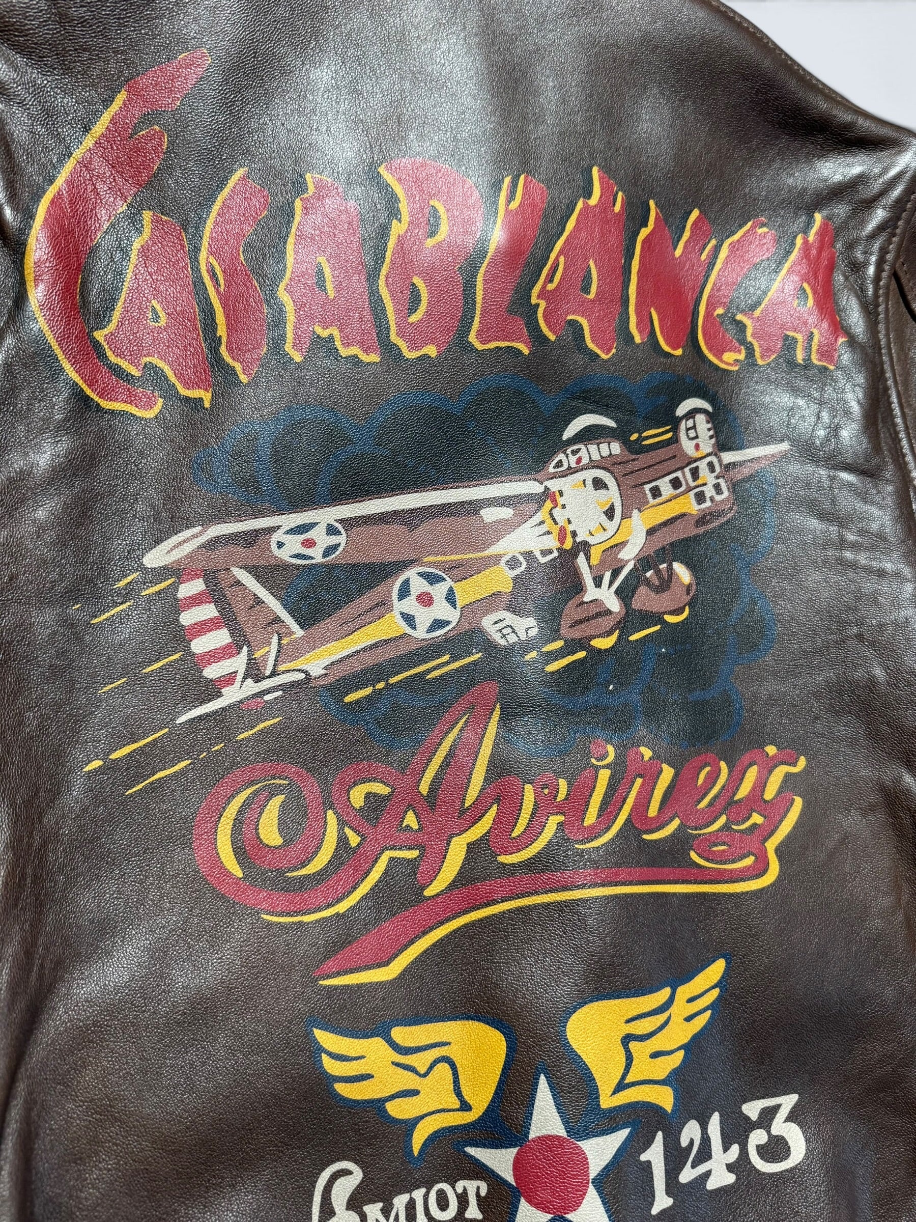 Jacket cuir cowhide flight A-2 Avirex LTD usaf nose art patch brown - S/M