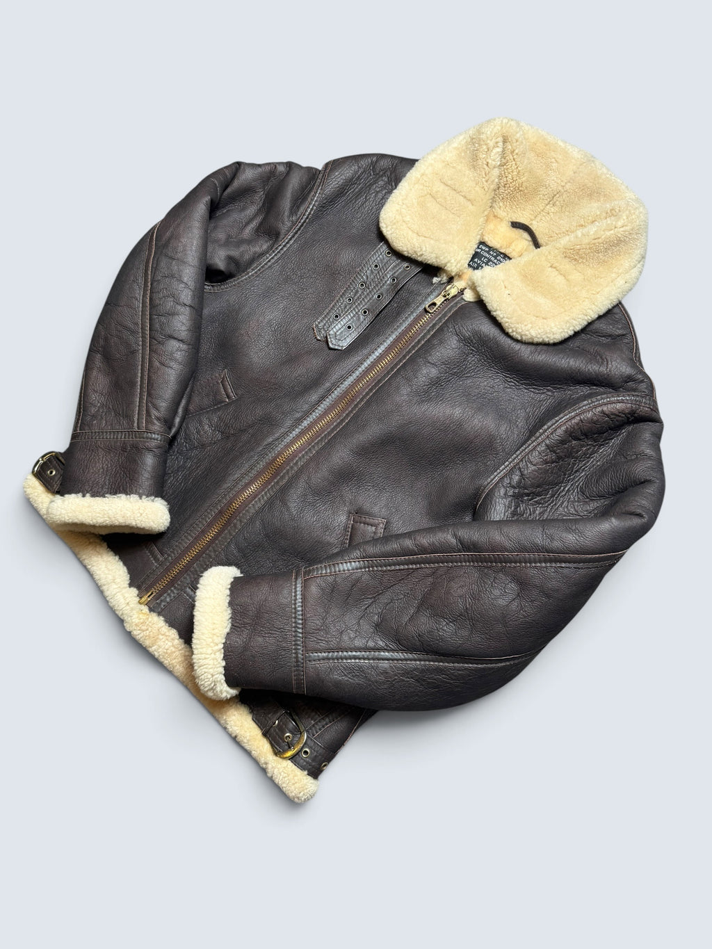 Jacket cuir bomber flight shearling B-3 Aviation Co usaf brown vintage 90’s - M/L