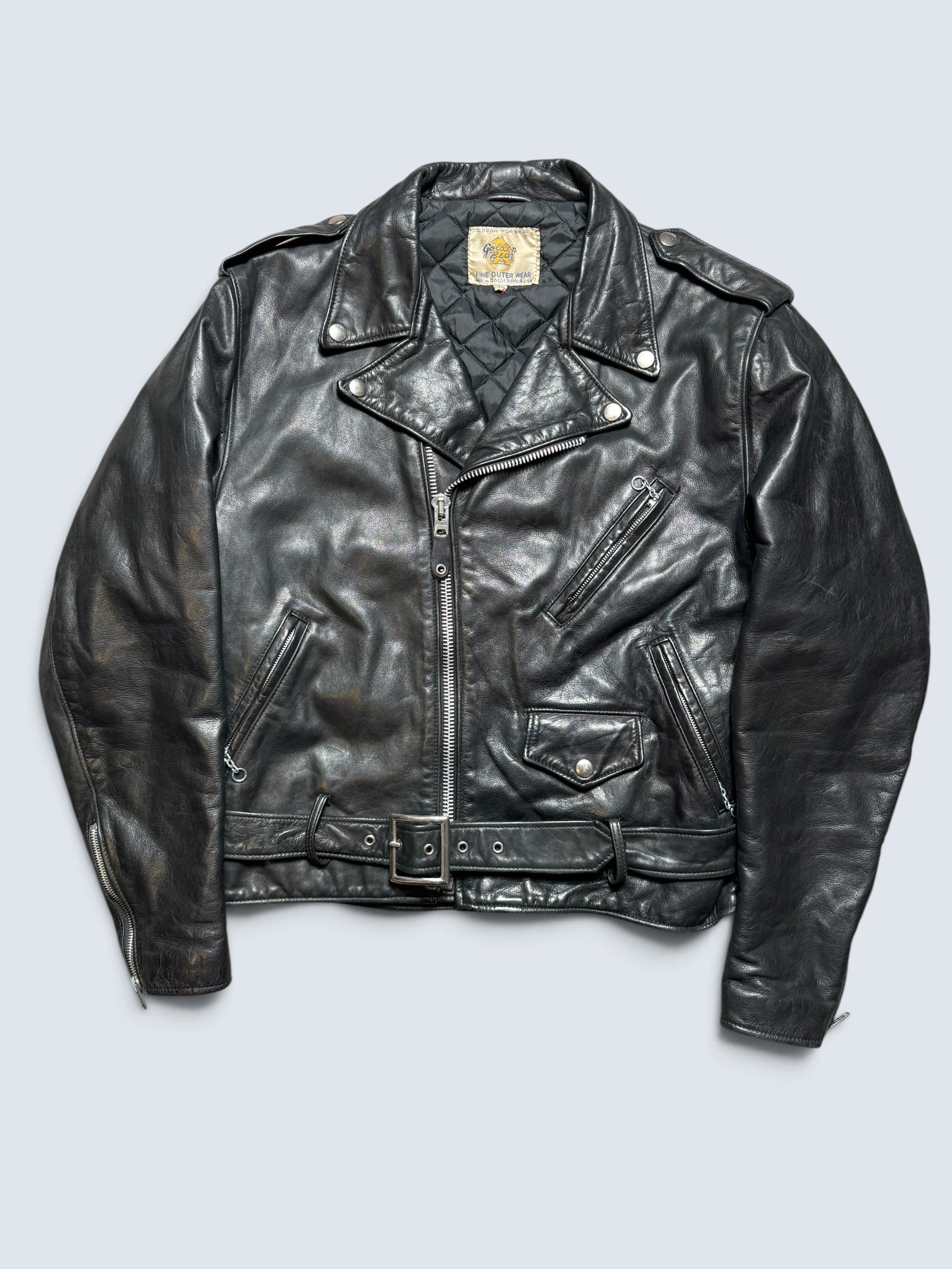 Jacket cuir biker motorcycle Perfecto Golden Bear made in USA black 80’s - 40 (M)