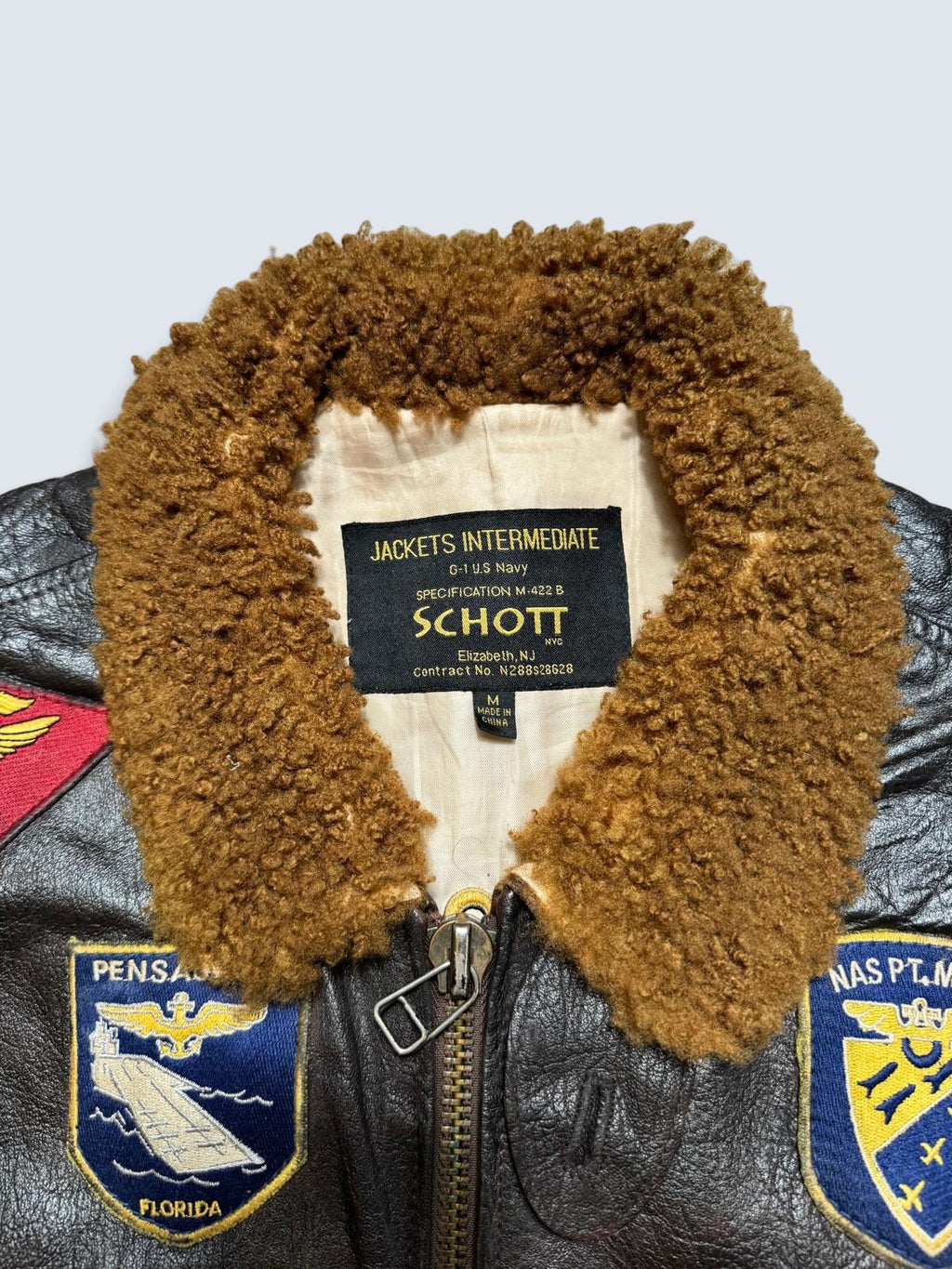 Jacket cuir cowhide flight G-1 Schott NYC Wings Of Gold Top Gun usn full patch black - M