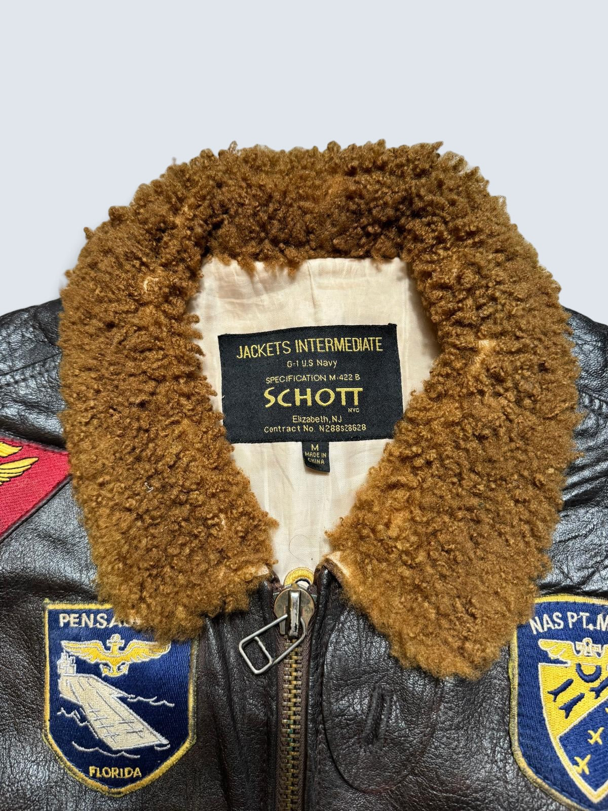 Jacket cuir cowhide flight G-1 Schott NYC Wings Of Gold Top Gun usn full patch black - M