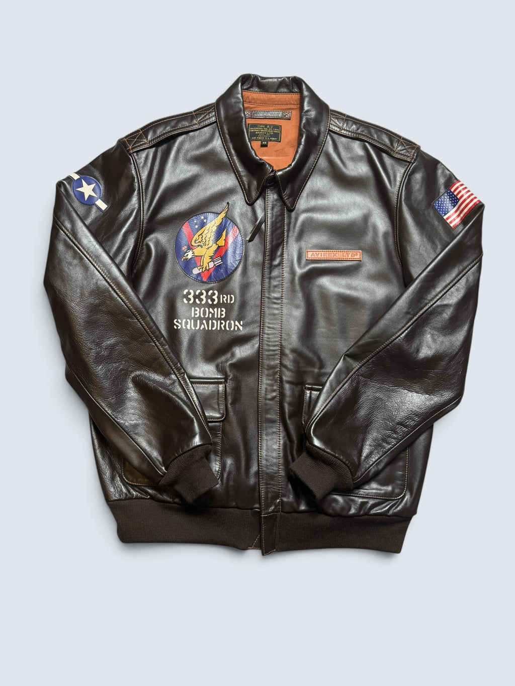 Jacket cuir cowhide flight A-2 Avirex LTD Japan exclusive usaf nose art full patch black - 44 (XL)
