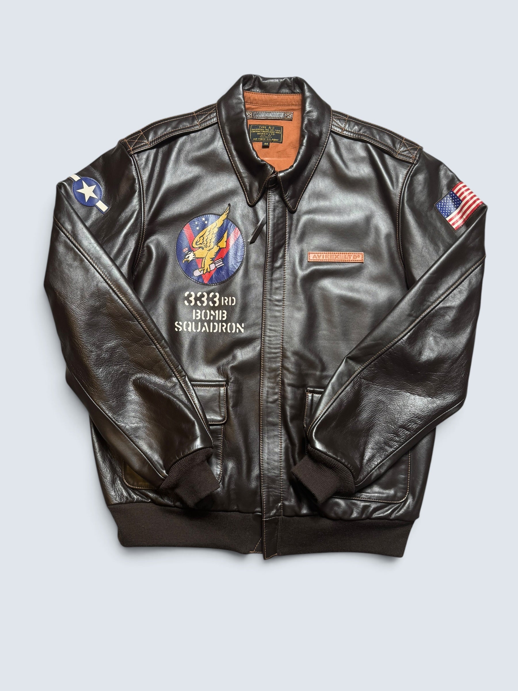 Jacket cuir cowhide flight A-2 Avirex LTD Japan exclusive usaf nose art full patch black - 44 (XL)