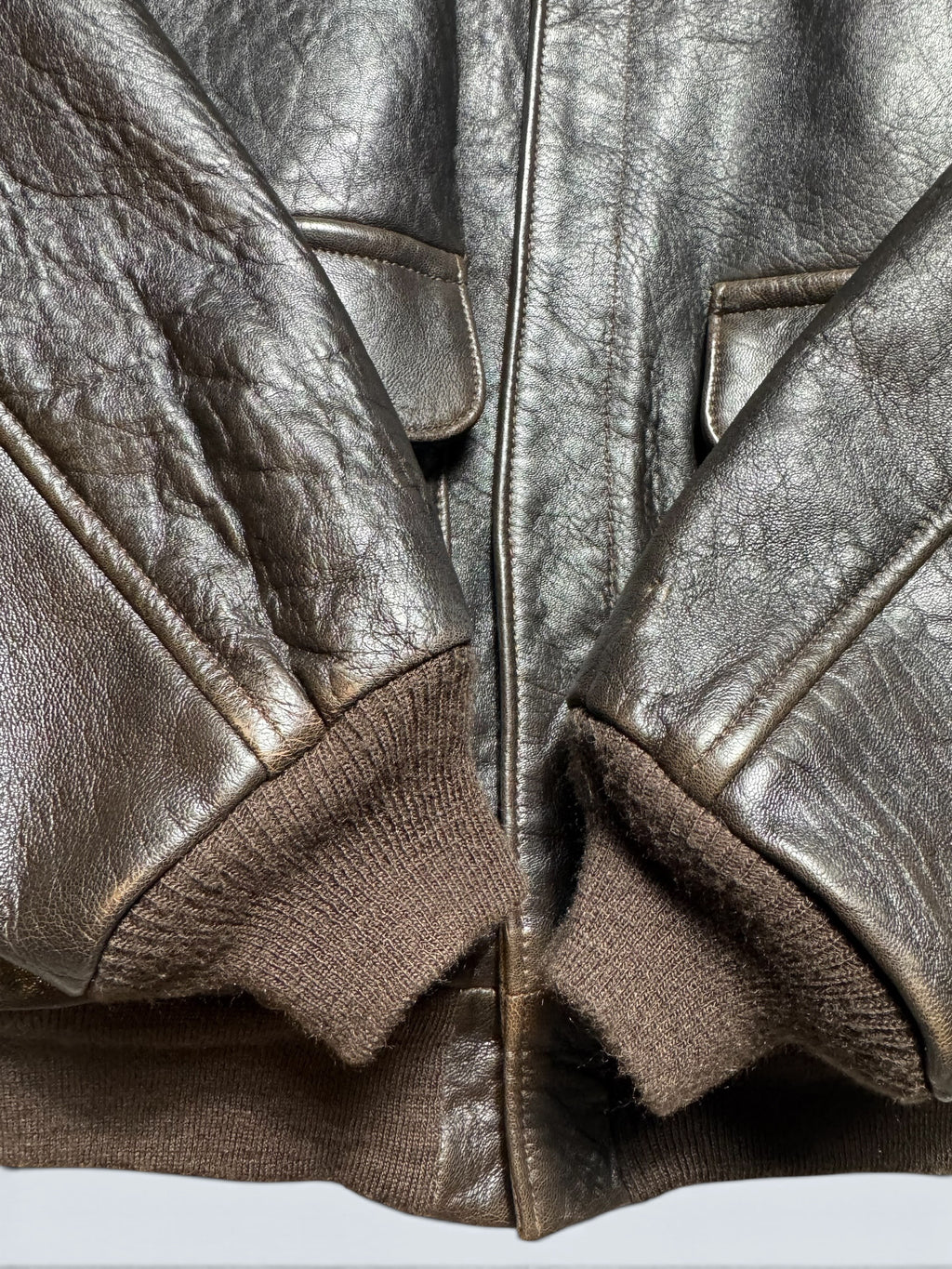 Jacket cuir cowhide flight A-2 Avirex made in USA usaf Glenn Millers nose art black 1989 - L