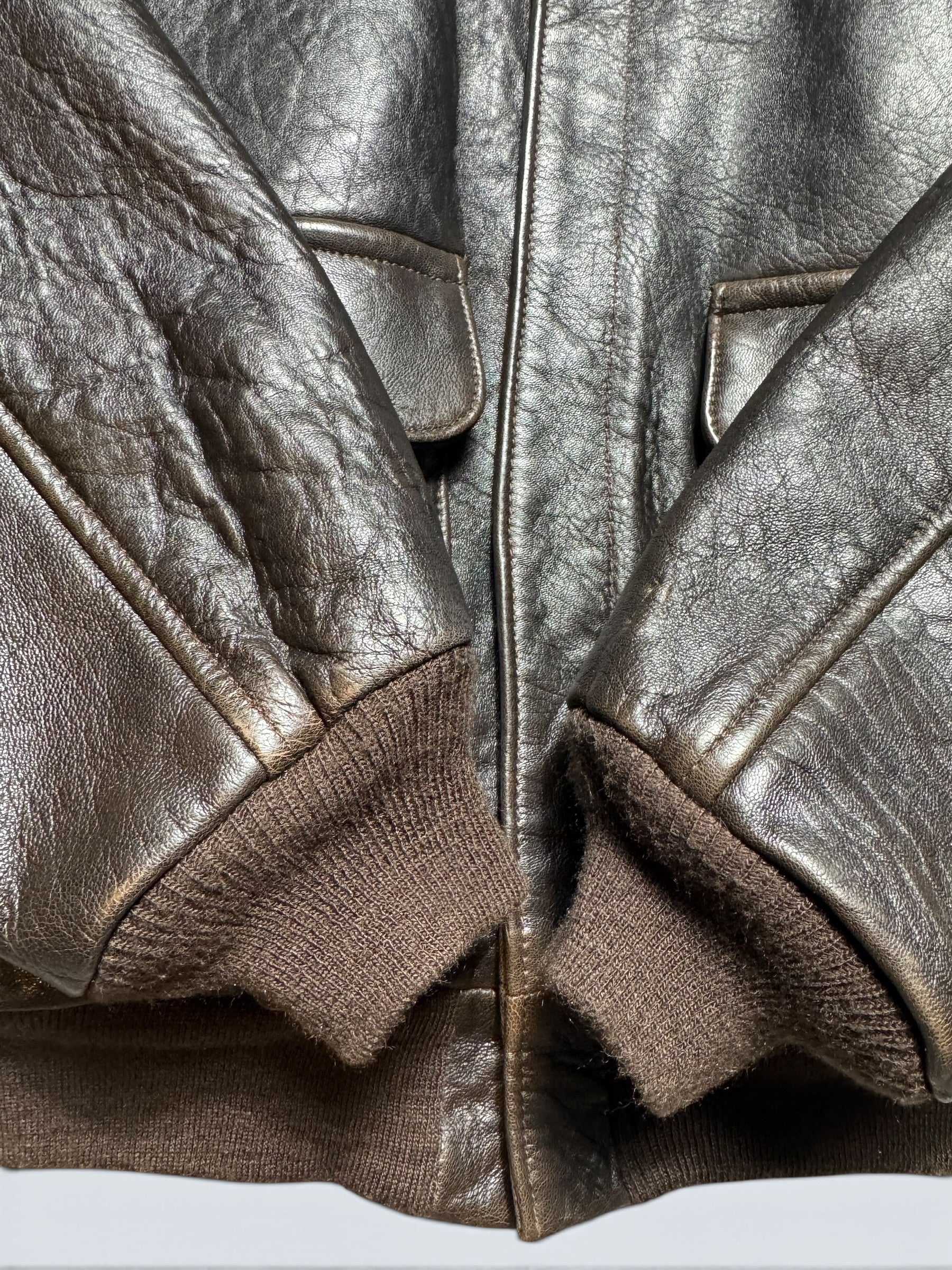 Jacket cuir cowhide flight A-2 Avirex made in USA usaf Glenn Millers nose art black 1989 - L