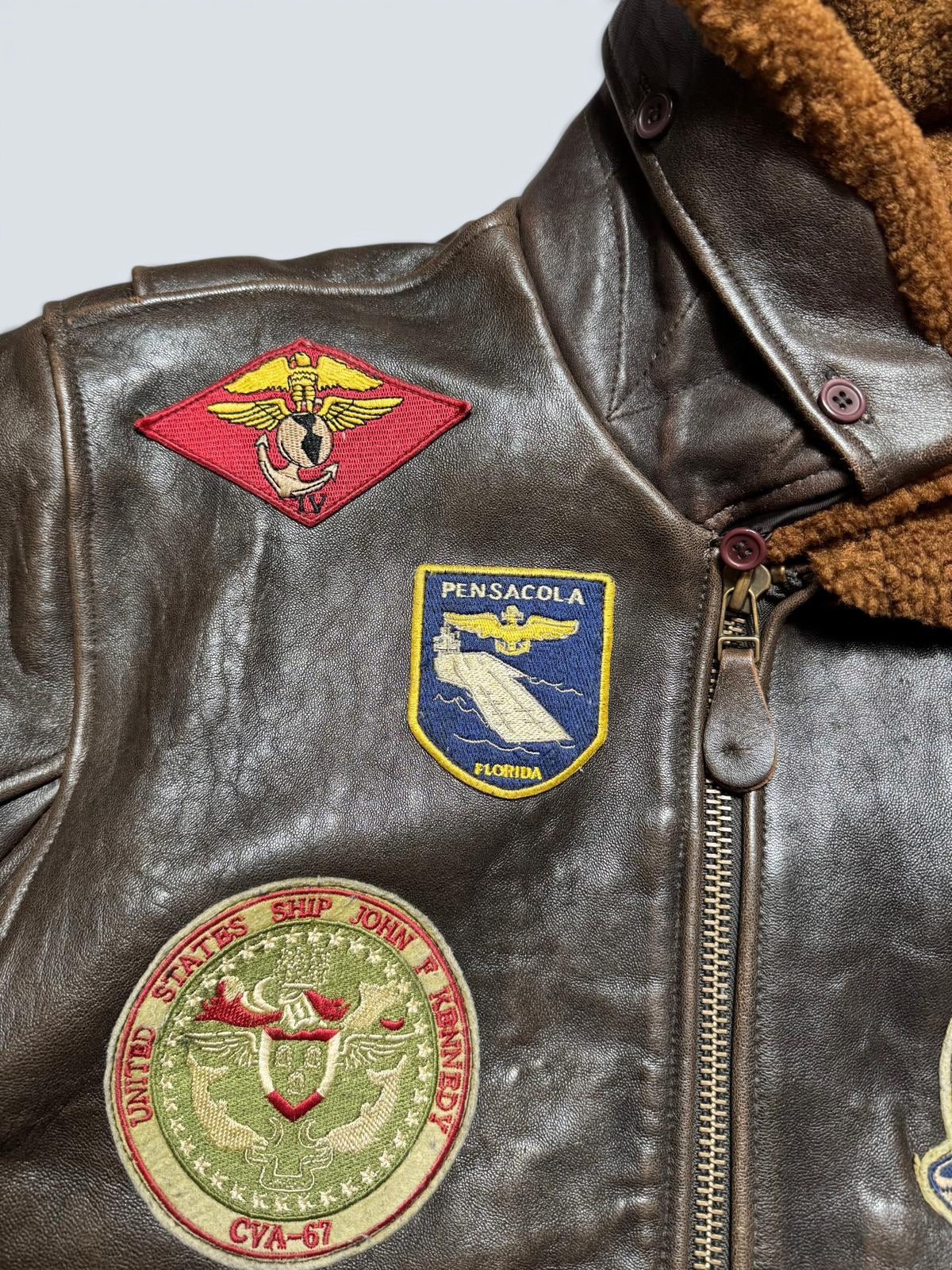 Jacket cuir lambskin flight G-1 Schott NYC Wings Of Gold Top Gun usn full patch black - L