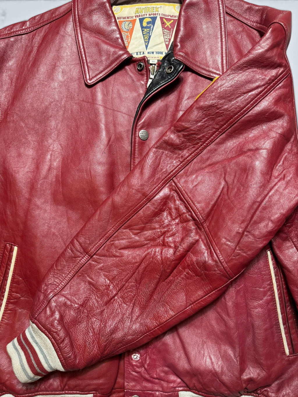 Jacket cuir cowhide varsity sport Avirex superbike team usa burgundy vintage 90's - XL