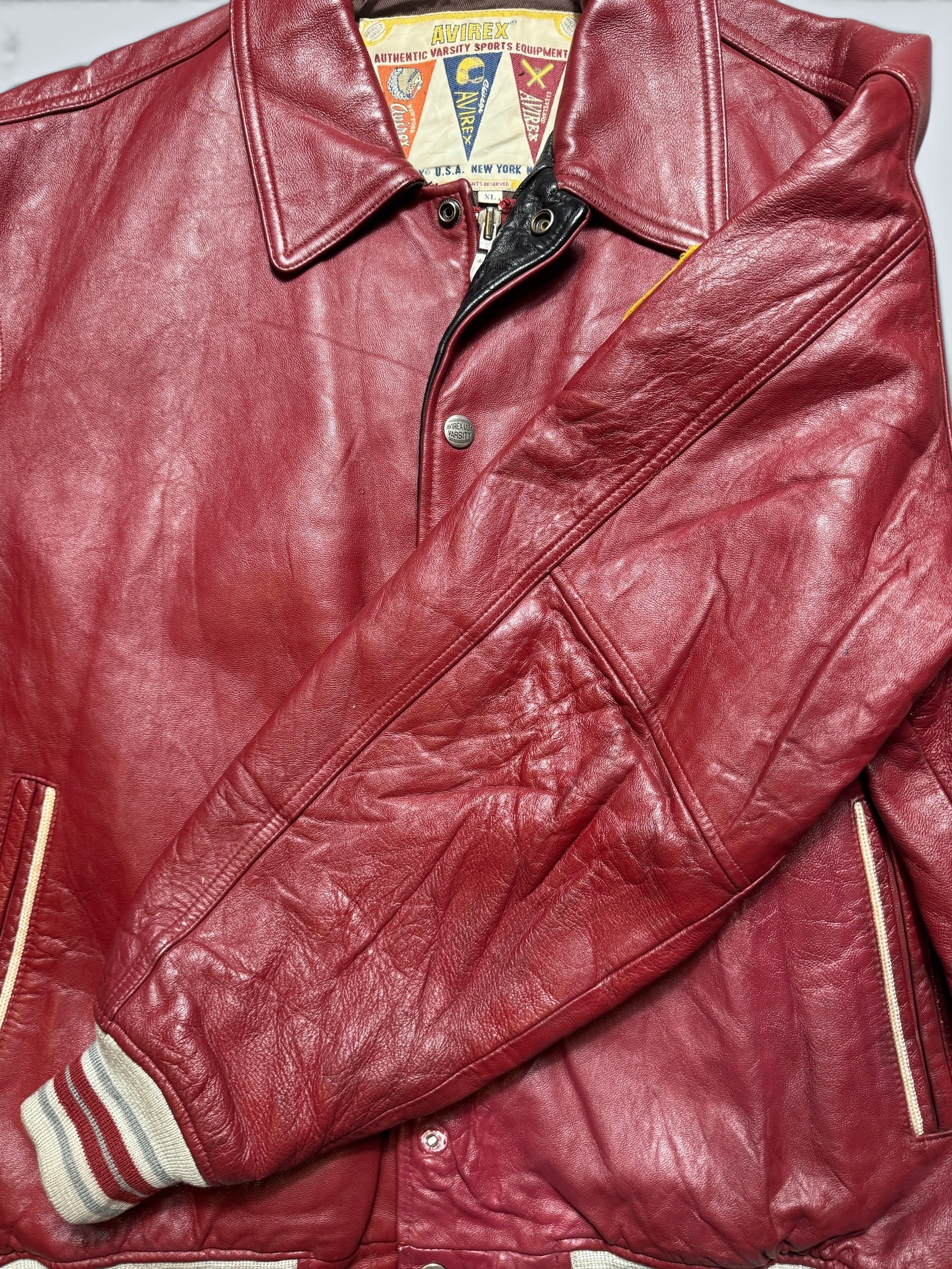 Jacket cuir cowhide varsity sport Avirex superbike team usa burgundy vintage 90's - XL