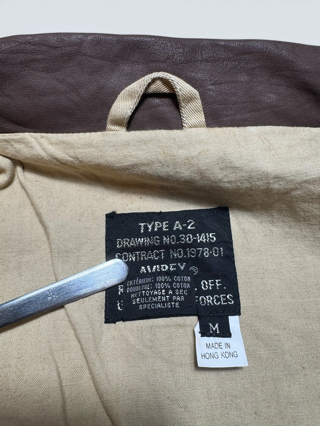 Jacket deadstock flight A-2 Cotton Twill Avirex usa usaf patch beige 1992 - L/XL