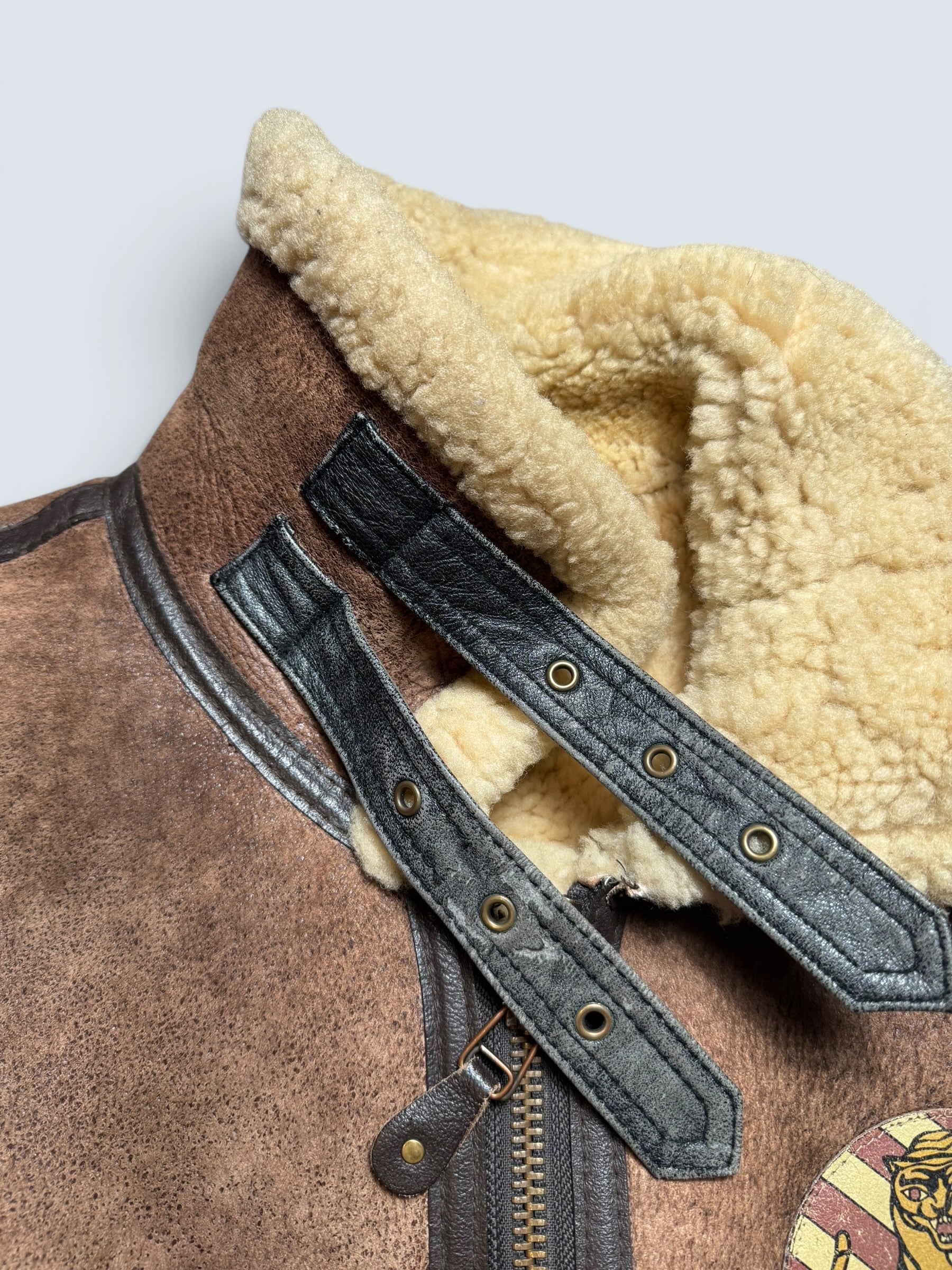 Jacket cuir flight shearling B-3 Dog Fight usaf 430th patch brown vintage 90’s - L/XL