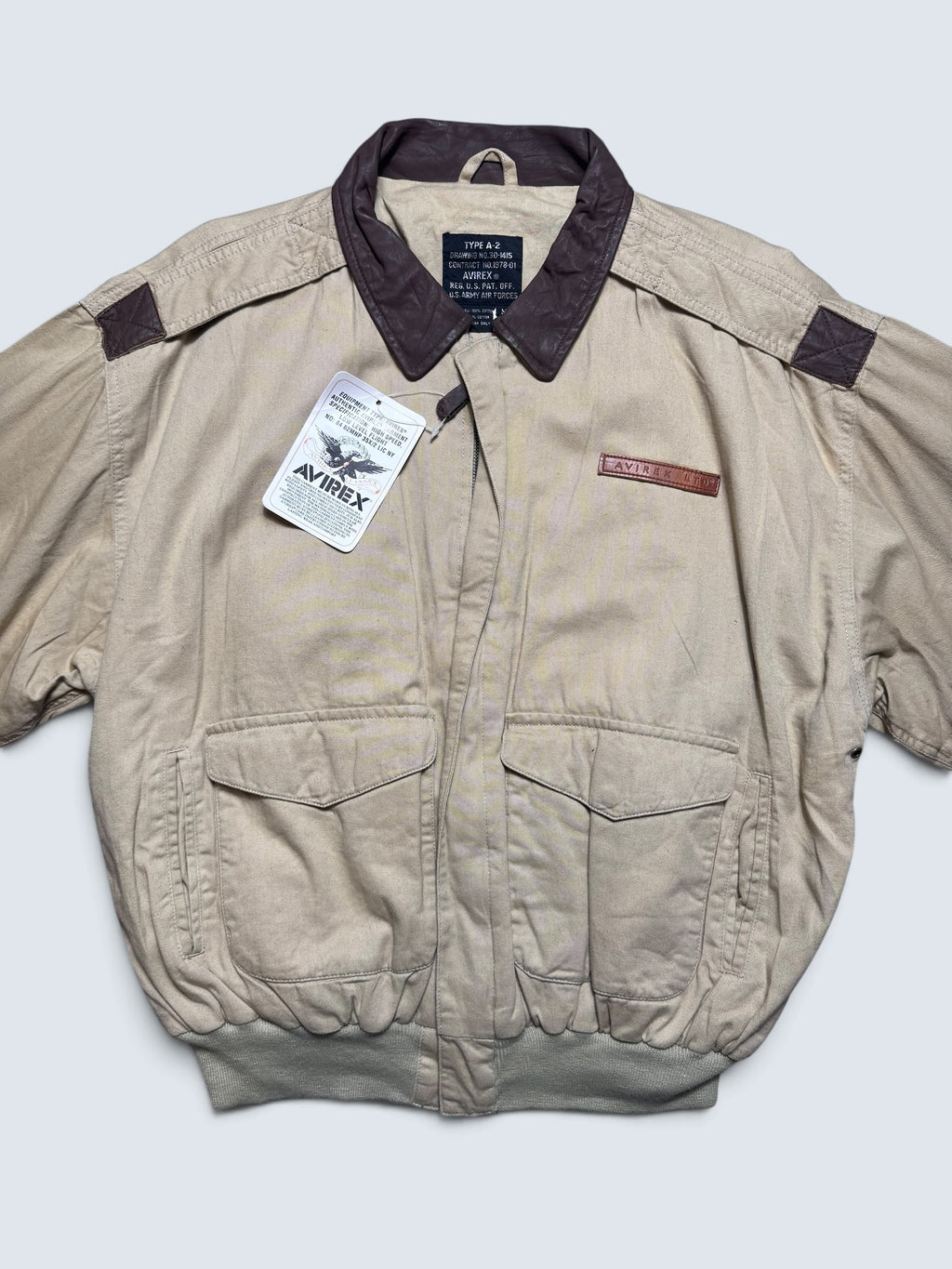 Jacket deadstock flight A-2 Cotton Twill Avirex usa usaf patch beige 1992 - L/XL