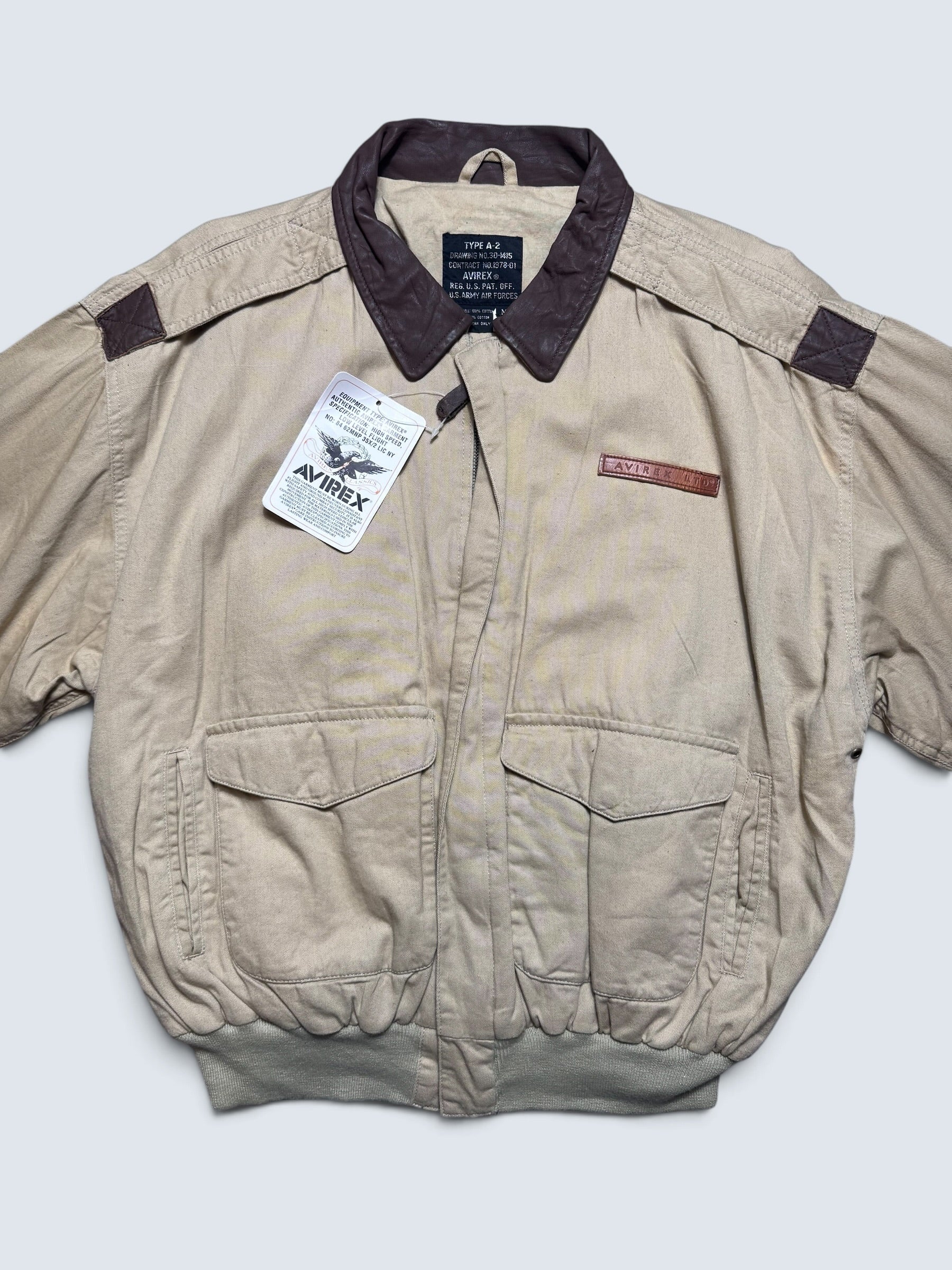 Jacket deadstock flight A-2 Cotton Twill Avirex usa usaf patch beige 1992 - L/XL