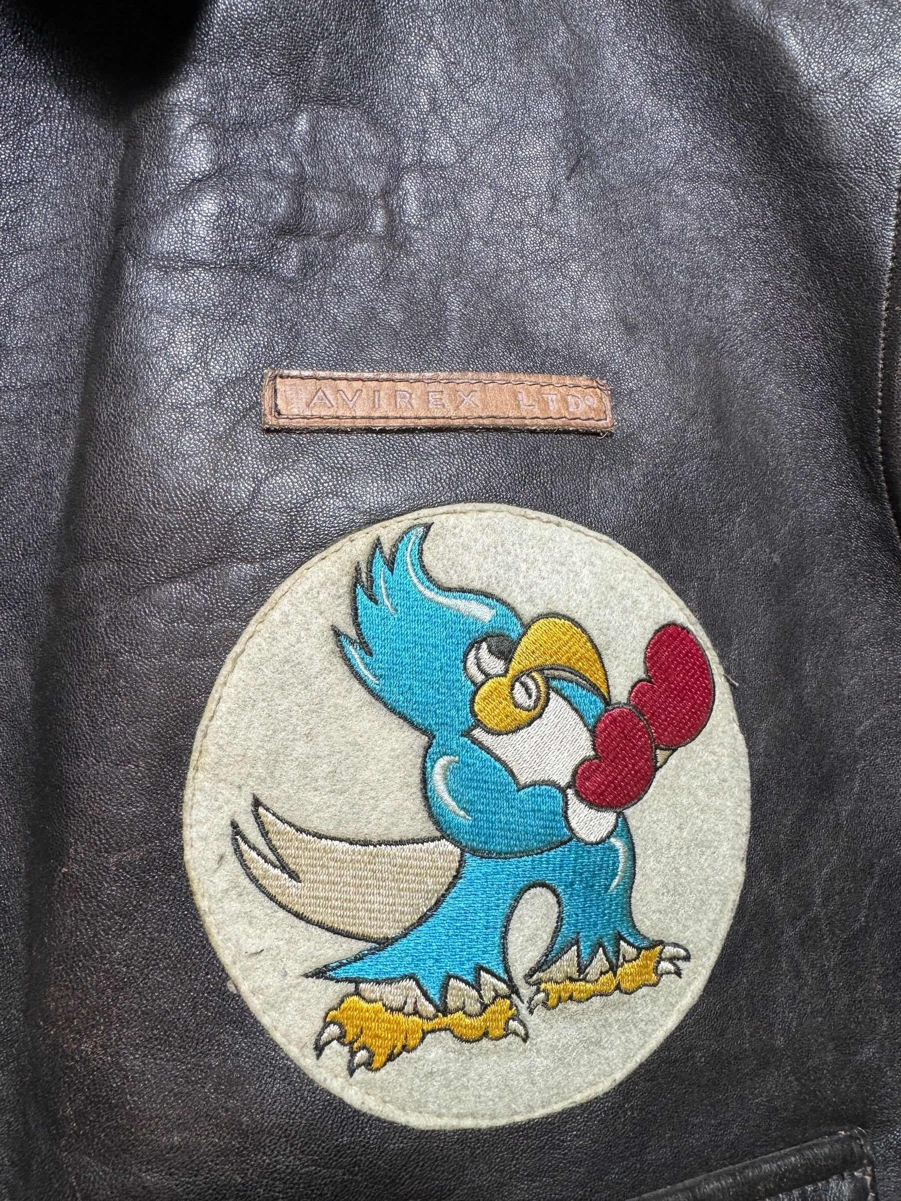 Jacket cuir flight A-2 Avirex usaf England 1941 nose art patch black 90’s - 2XL/3XL