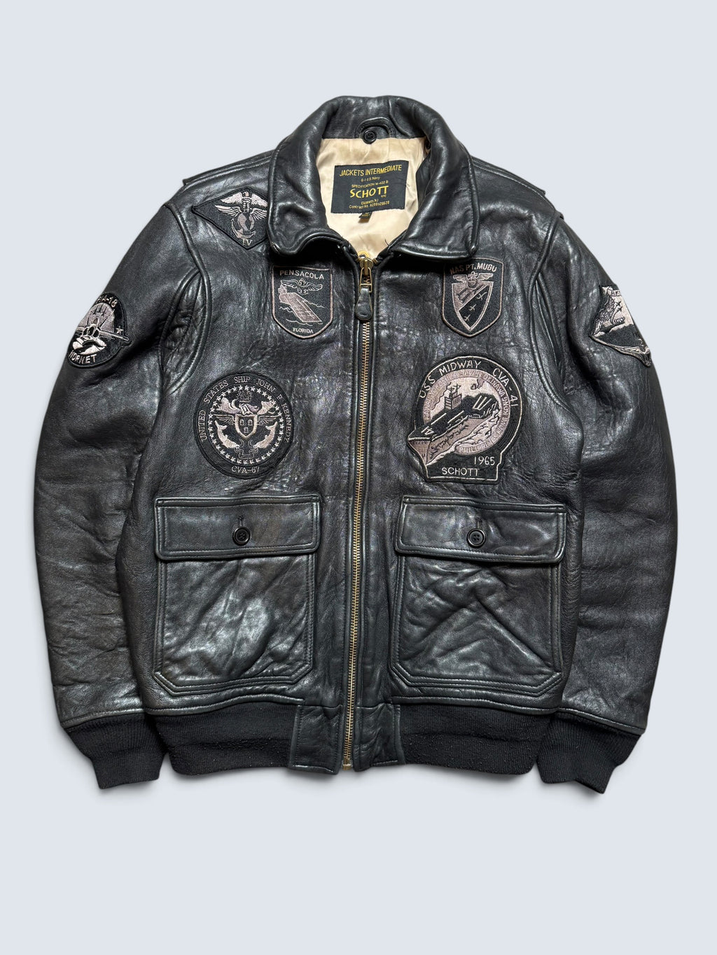 Jacket cuir cowhide flight pilot Schott NYC G-1 usn wings of gold full patch black 00's - M