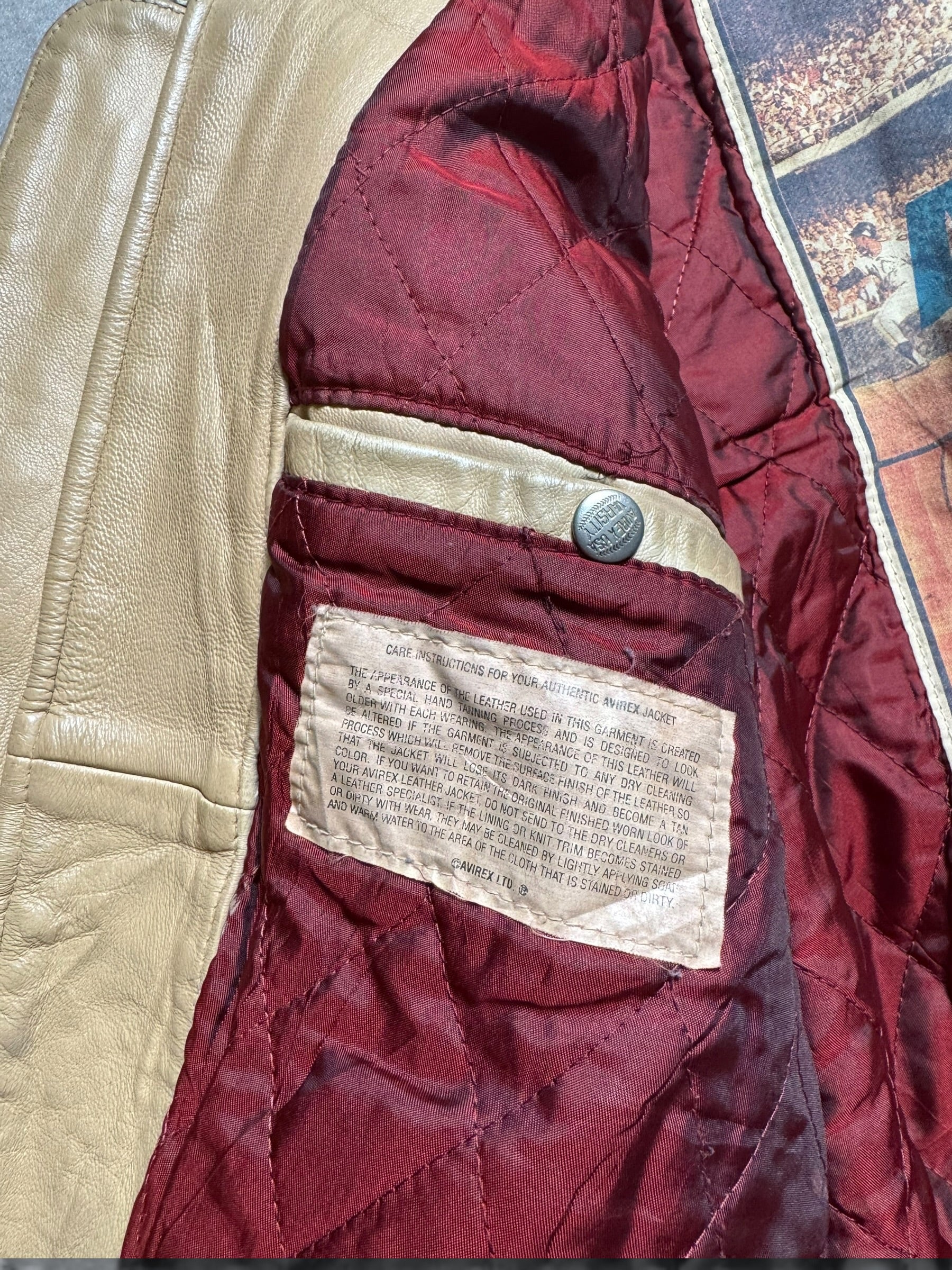 Jacket cuir varsity baseball sport Avirex ltd usa beige vintage 90’s - L