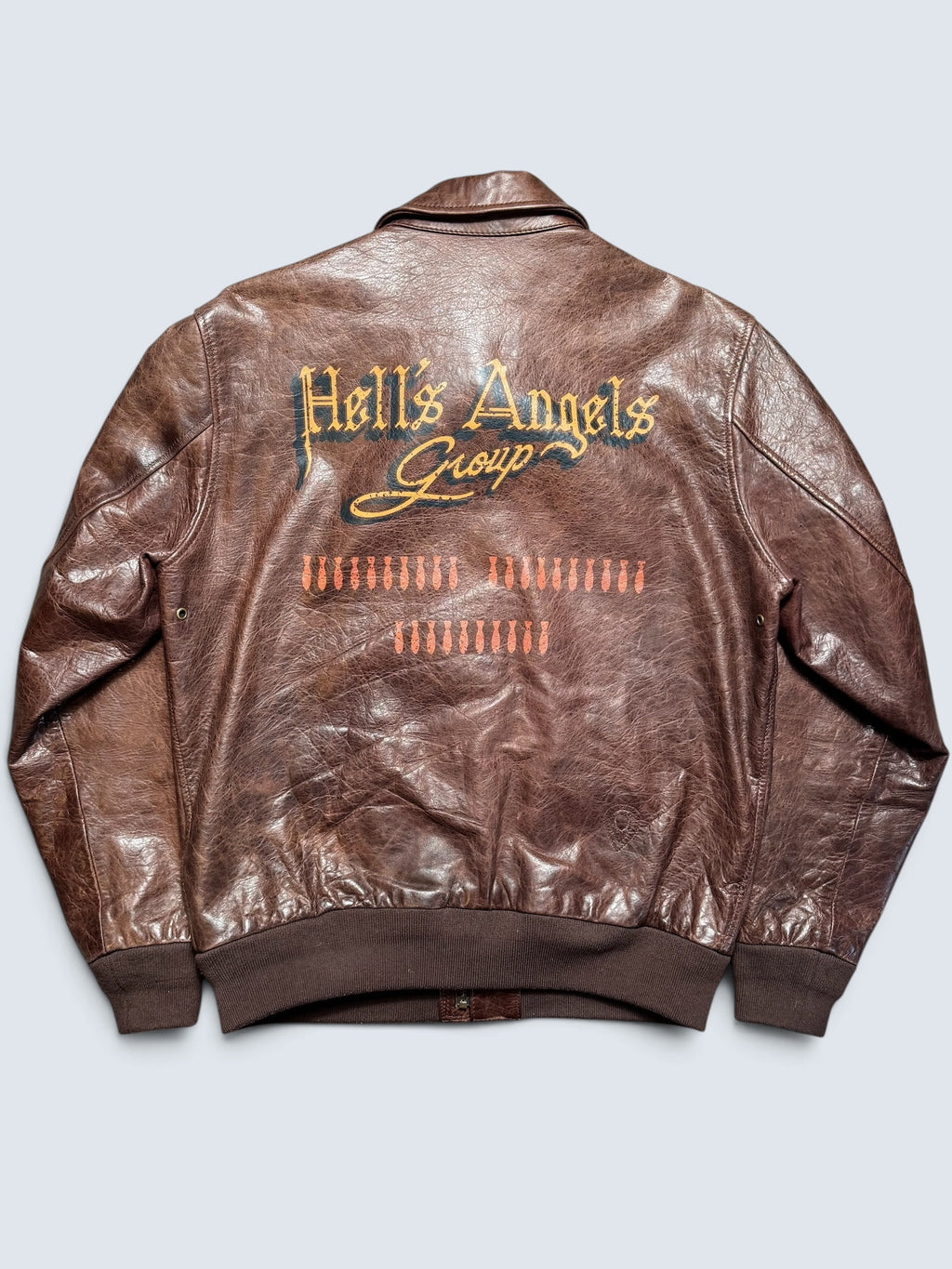 Jacket cuir horsehide flight A-2 Curphey Leather Hell's Angels patch & nose art usaf brown - 40 (M)