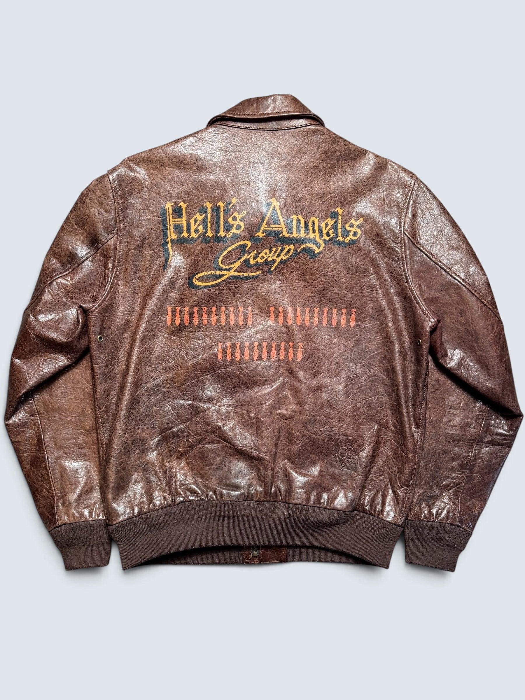 Jacket cuir horsehide flight A-2 Curphey Leather Hell's Angels patch & nose art usaf brown - 40 (M)