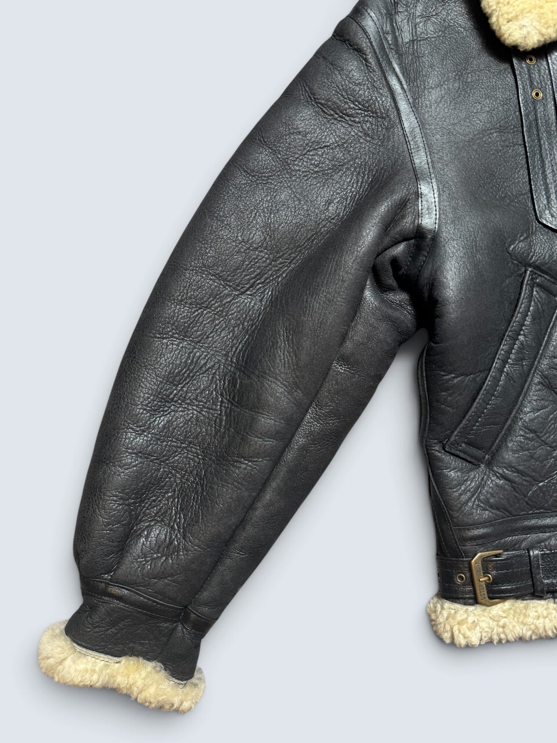 Jacket cuir flight shearling B-3 Octopus Army usaf black vintage 1992 - 38 (S)