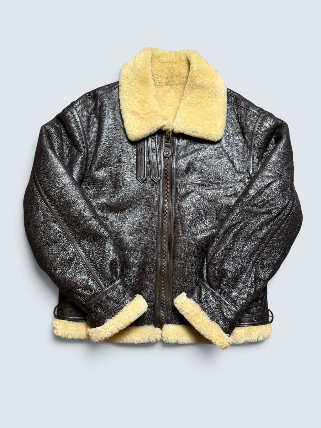 Jacket cuir bomber flight shearling aviator B-3 usaf black vintage 90’s - L