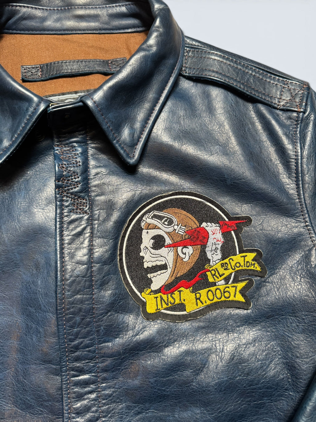 Jacket cuir horsehide bomber flight A-2 Curphey Leather patch & nose art usaf navy - 42 (L)