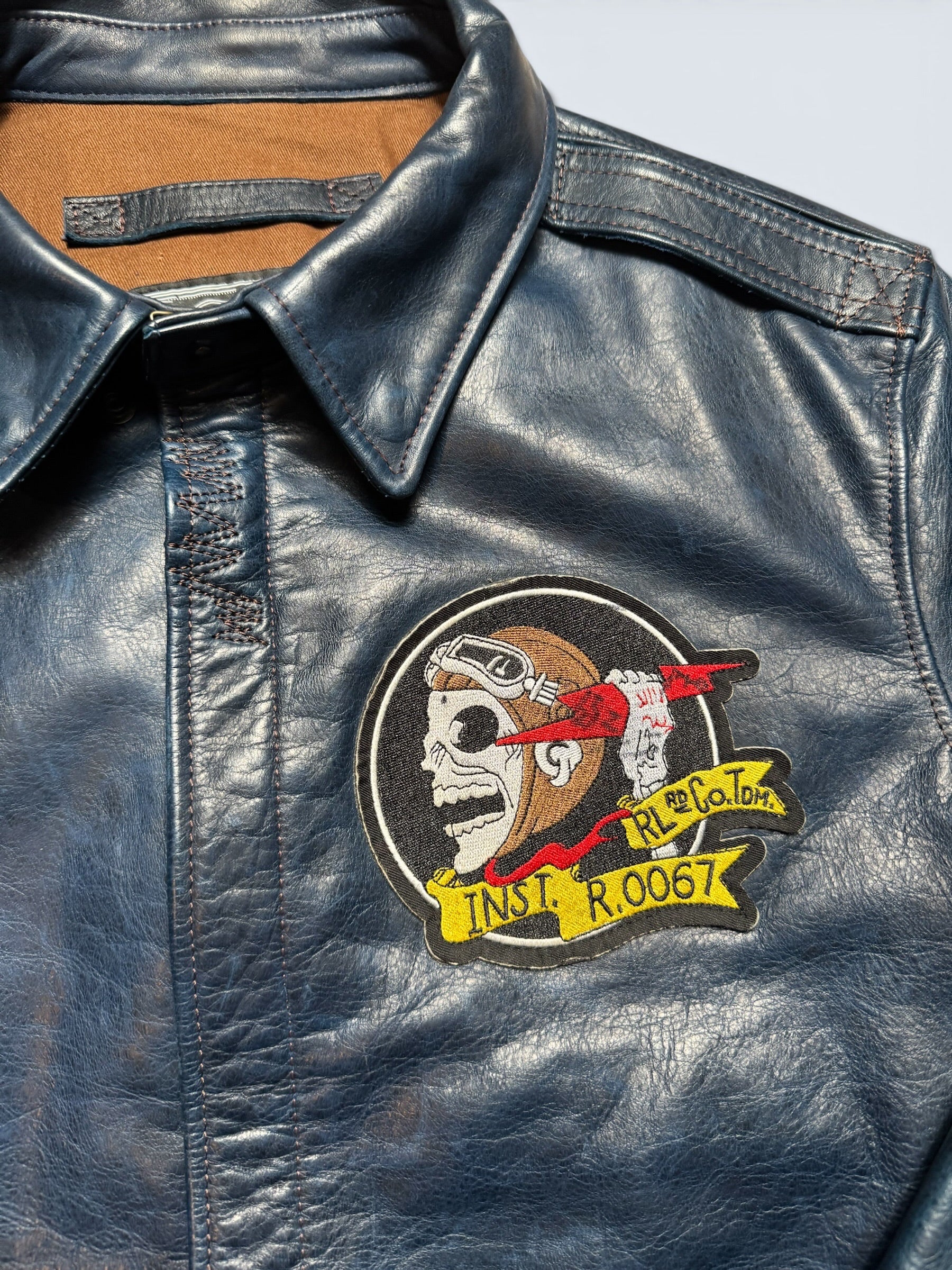 Jacket cuir horsehide bomber flight A-2 Curphey Leather patch & nose art usaf navy - 42 (L)