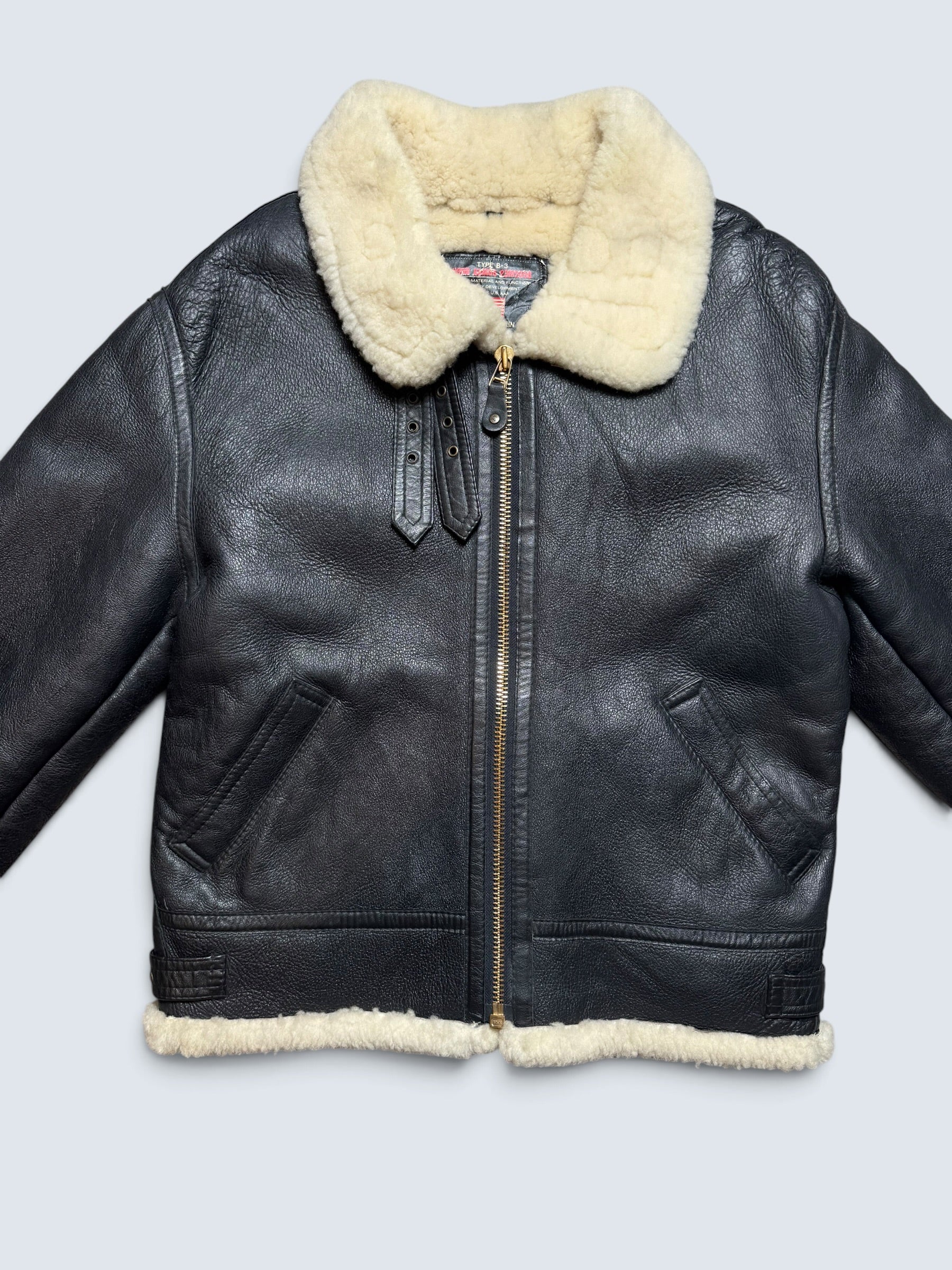 Jacket cuir bomber flight shearling B-3 Wind Armor usaf black vintage 90’s - M