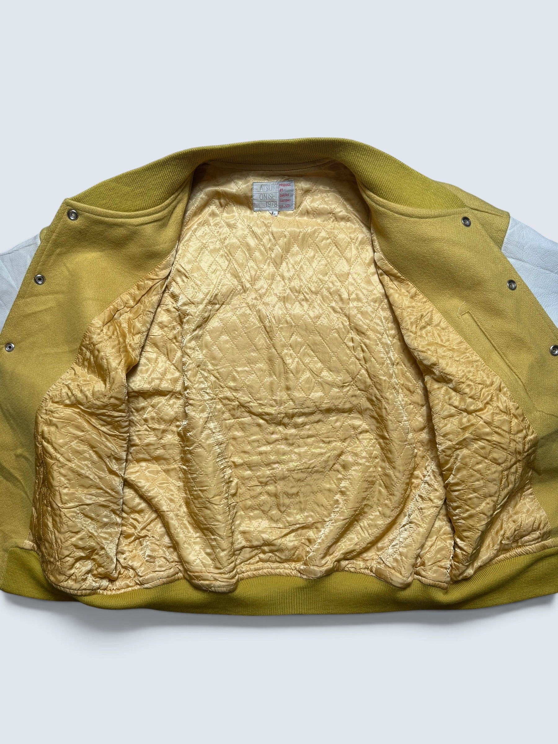Jacket teddy varsity baseball coton & leather Atsuki Onishi made in Japan yellow vintage 90’s - M