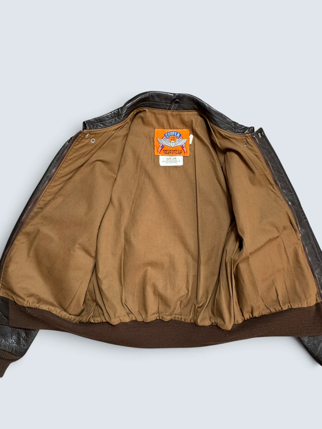 Jacket cuir goatskin flight A-2 Cooper usa usaf Little Gem nose art patch black 80’s - 38 (M)