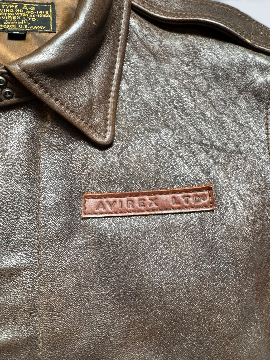 Jacket cuir cowhide flight A-2 Avirex LTD usaf nose art patch brown - S/M