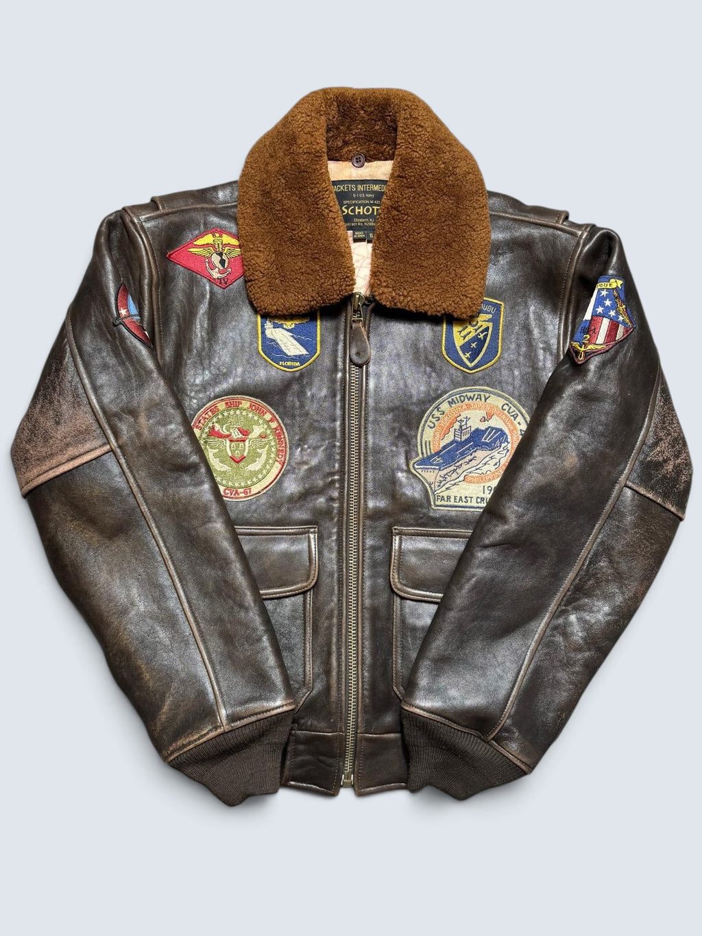 Jacket cuir lambskin flight G-1 Schott NYC Wings Of Gold Top Gun usn full patch black - L