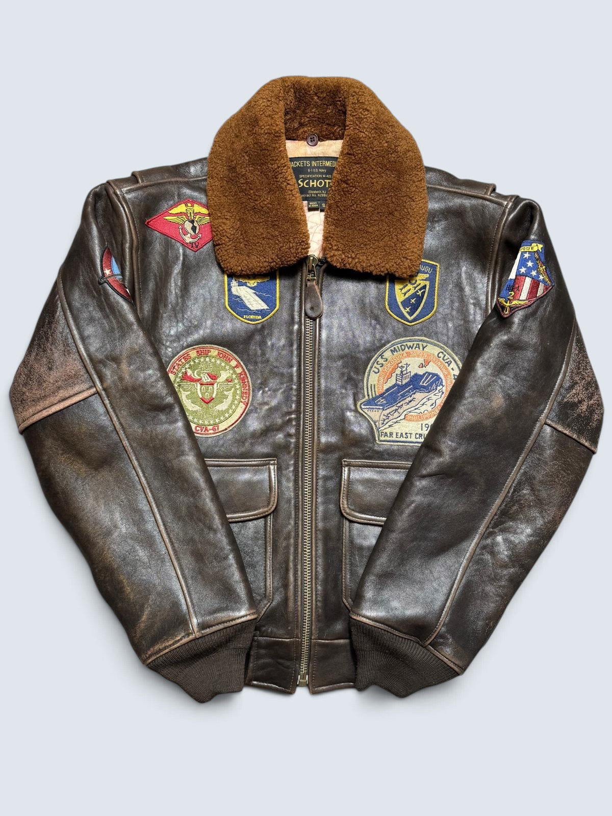 Jacket cuir lambskin flight G-1 Schott NYC Wings Of Gold Top Gun usn full patch black - L