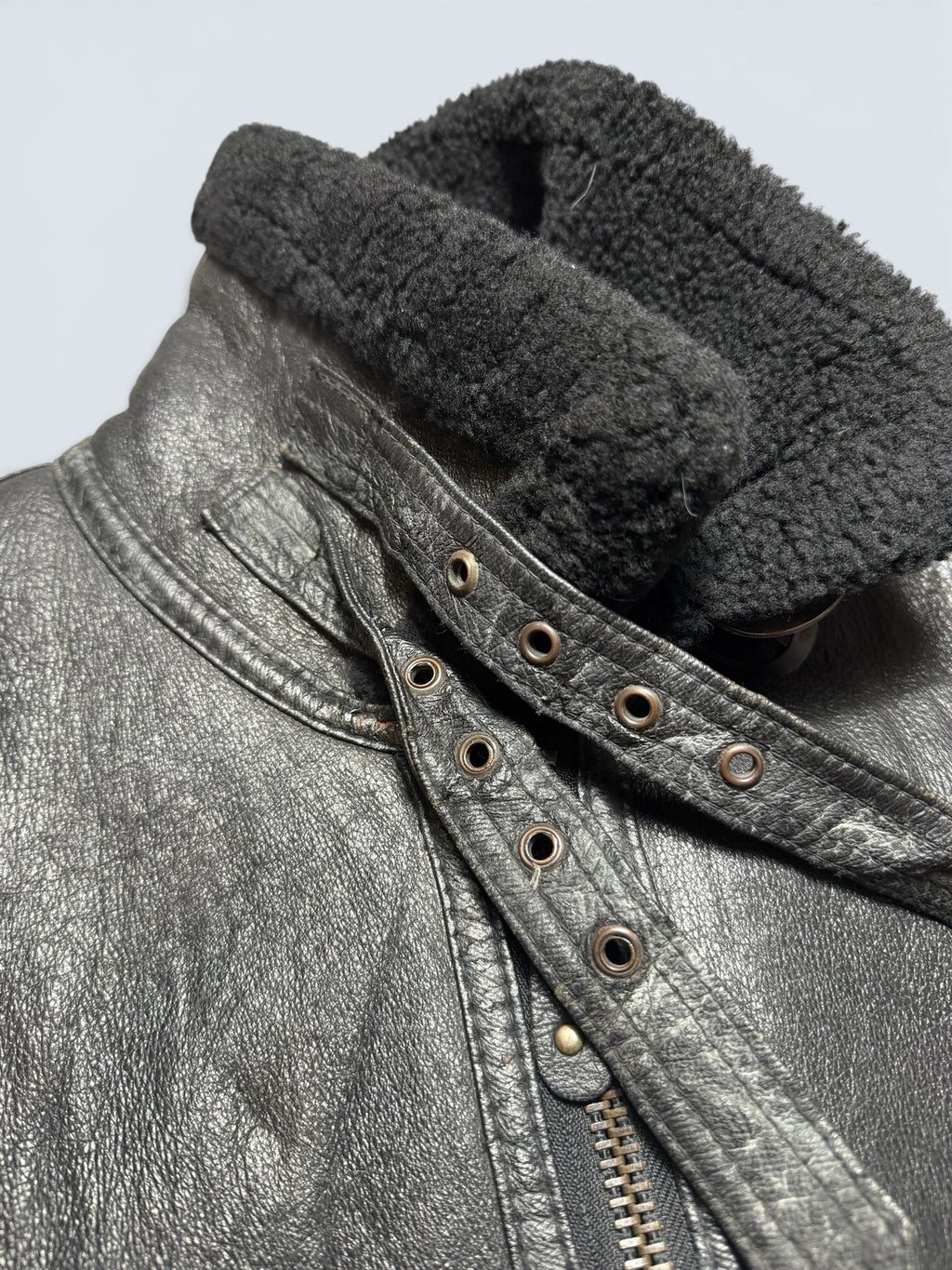 Jacket cuir flight shearling B-3 High Speed Flight Japan usaf black vintage 90’s - L