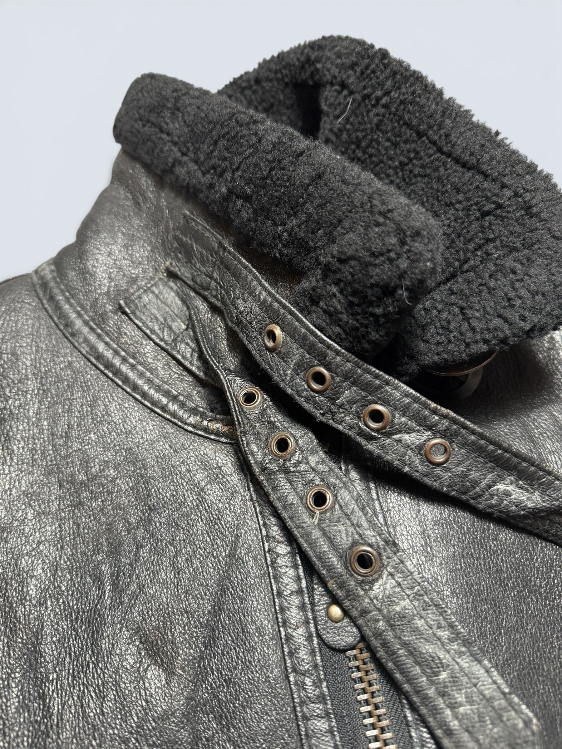 Jacket cuir flight shearling B-3 High Speed Flight Japan usaf black vintage 90’s - L