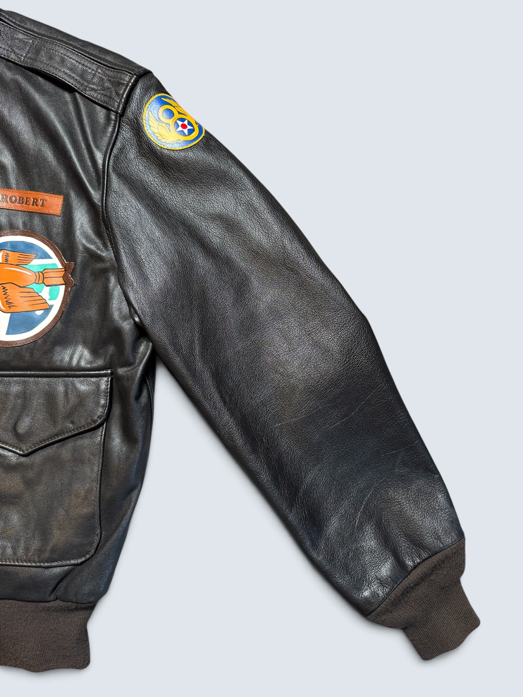 Jacket cuir goatskin flight A-2 Cockpit made in usa usaf Menphis Belle nose art patch black - 40 (L/XL)