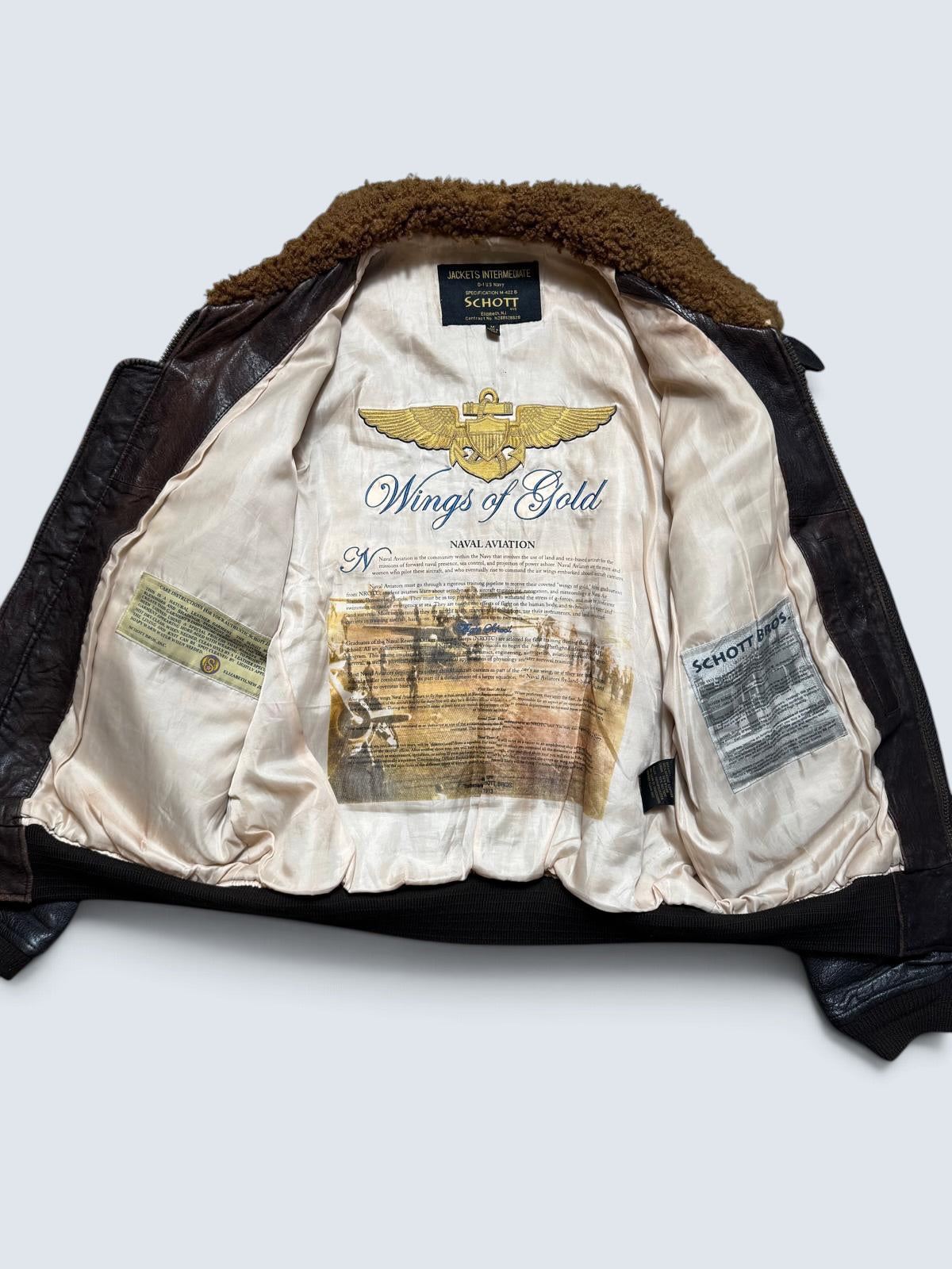 Jacket cuir cowhide flight G-1 Schott NYC Wings Of Gold Top Gun usn full patch black - M