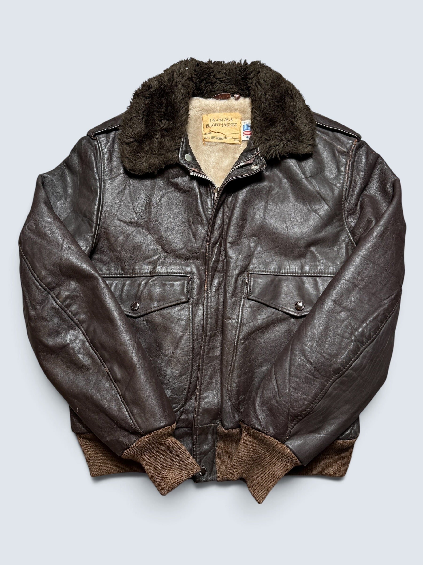 Jacket cuir cowhide flight bomber Schott NYC 674MS made in USA black 70’s - 40 (M)