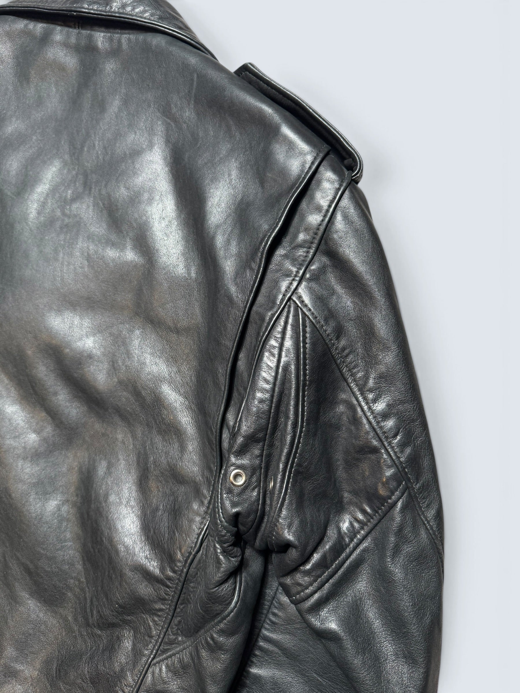 Jacket cuir biker motorcycle Perfecto Golden Bear made in USA black 80’s - 40 (M)