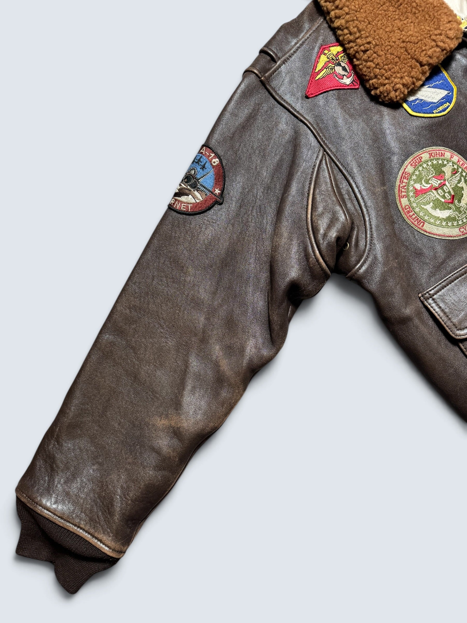Jacket cuir lambskin flight G-1 Schott NYC Wings Of Gold Top Gun usn full patch nose art black - M (XL)