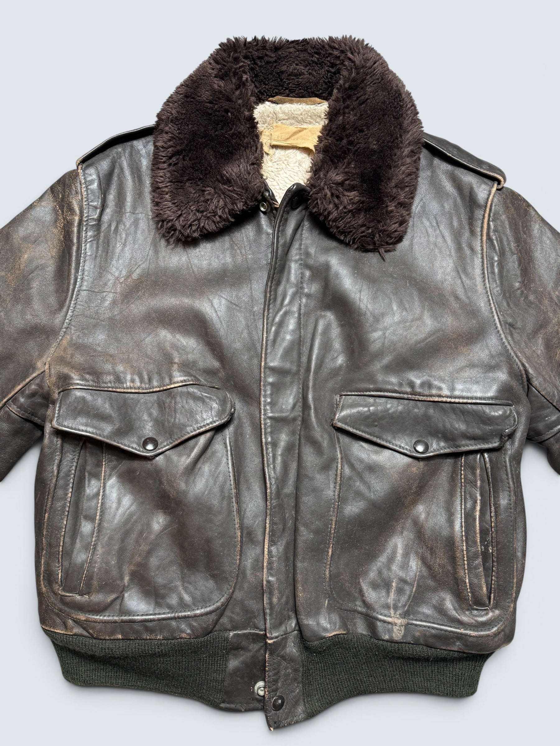 Jacket cuir cowhide flight bomber Schott NYC 674MS made in USA brown early 70’s - 42 (M)
