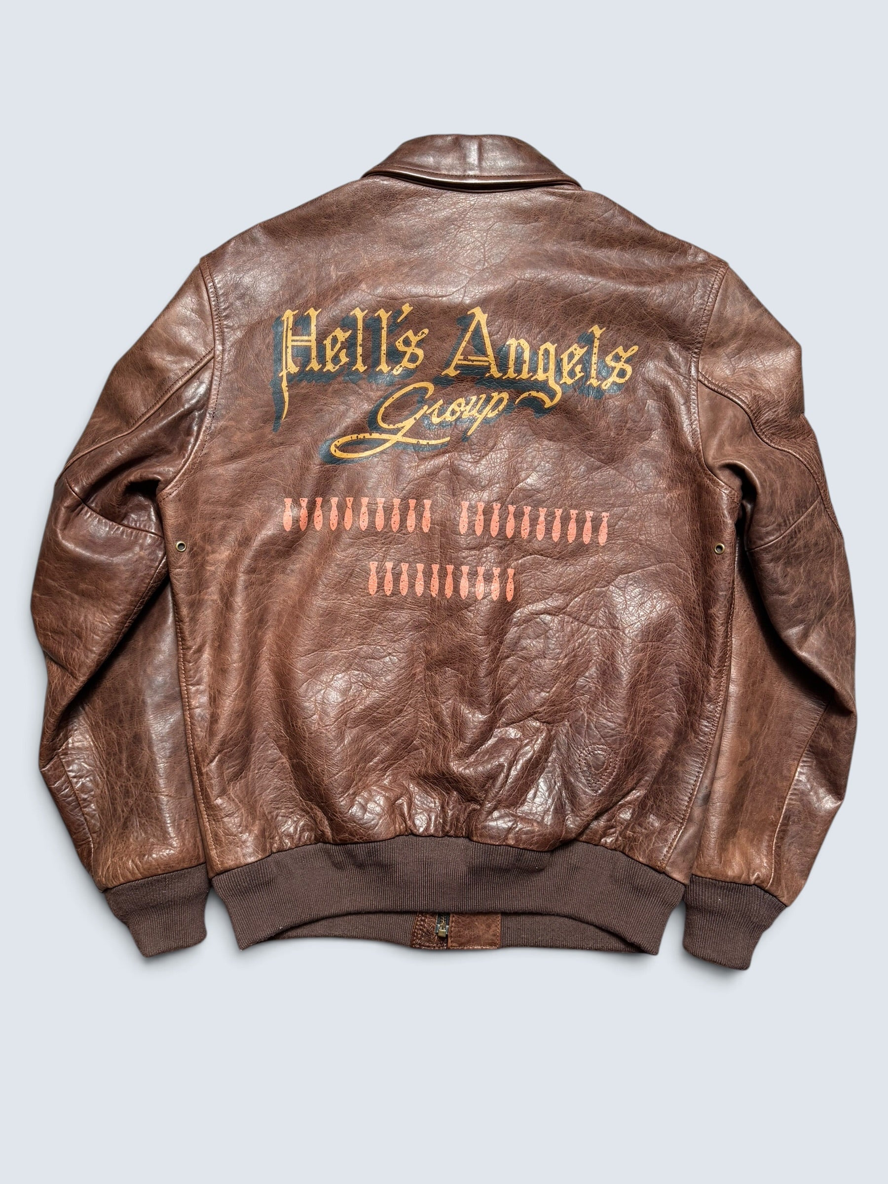 Jacket cuir horsehide flight A-2 Curphey Leather Hell's Angels patch & nose art usaf brown - 36 (S)